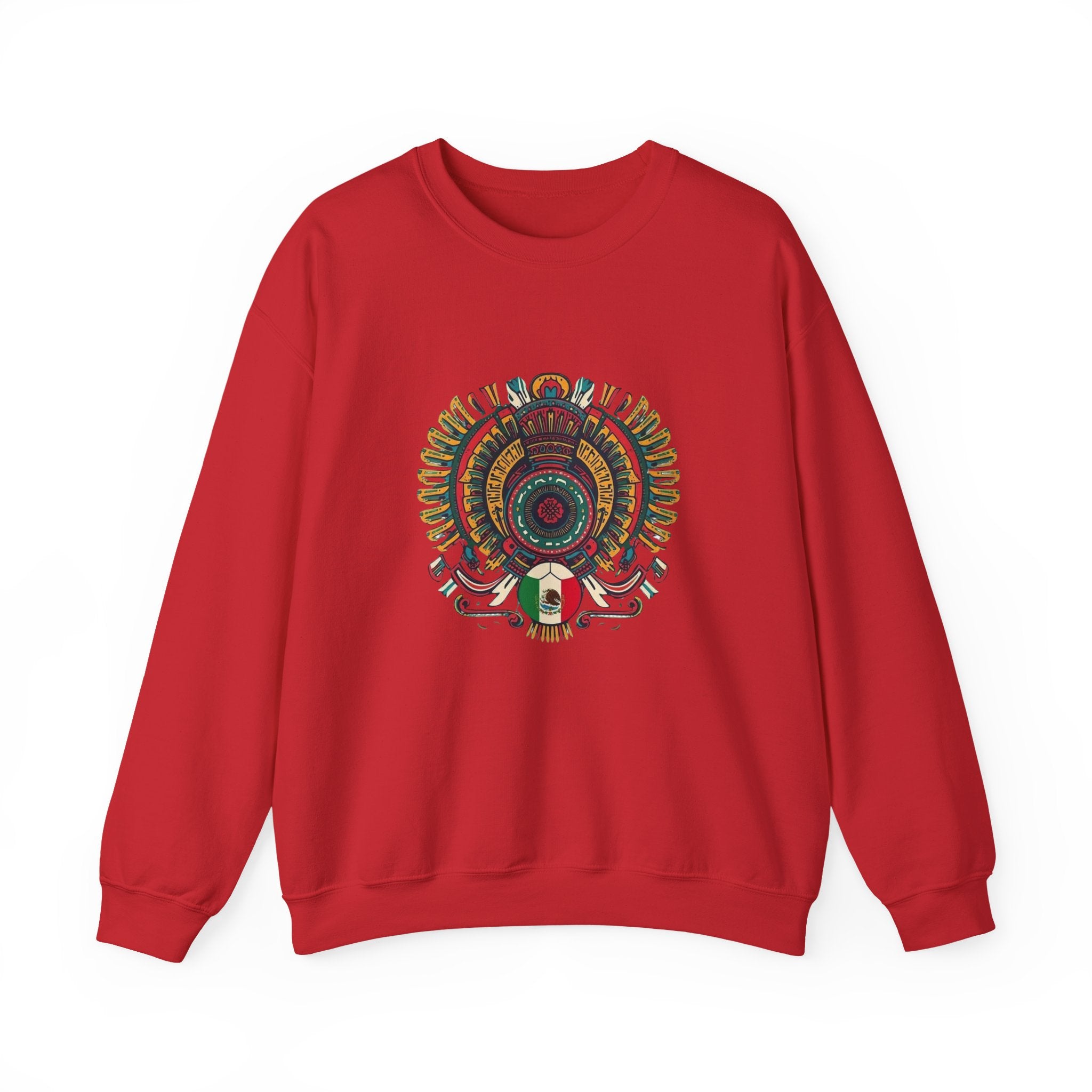 Aztec Skull Crewneck Sweatshirt – Colorful Tribal Headdress Design Mexico