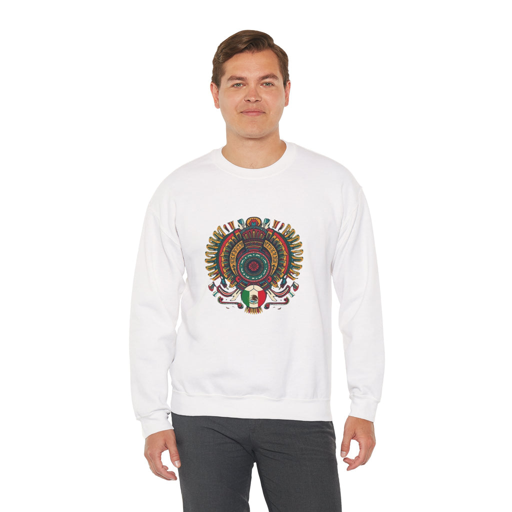 Aztec Skull Crewneck Sweatshirt – Colorful Tribal Headdress Design Mexico