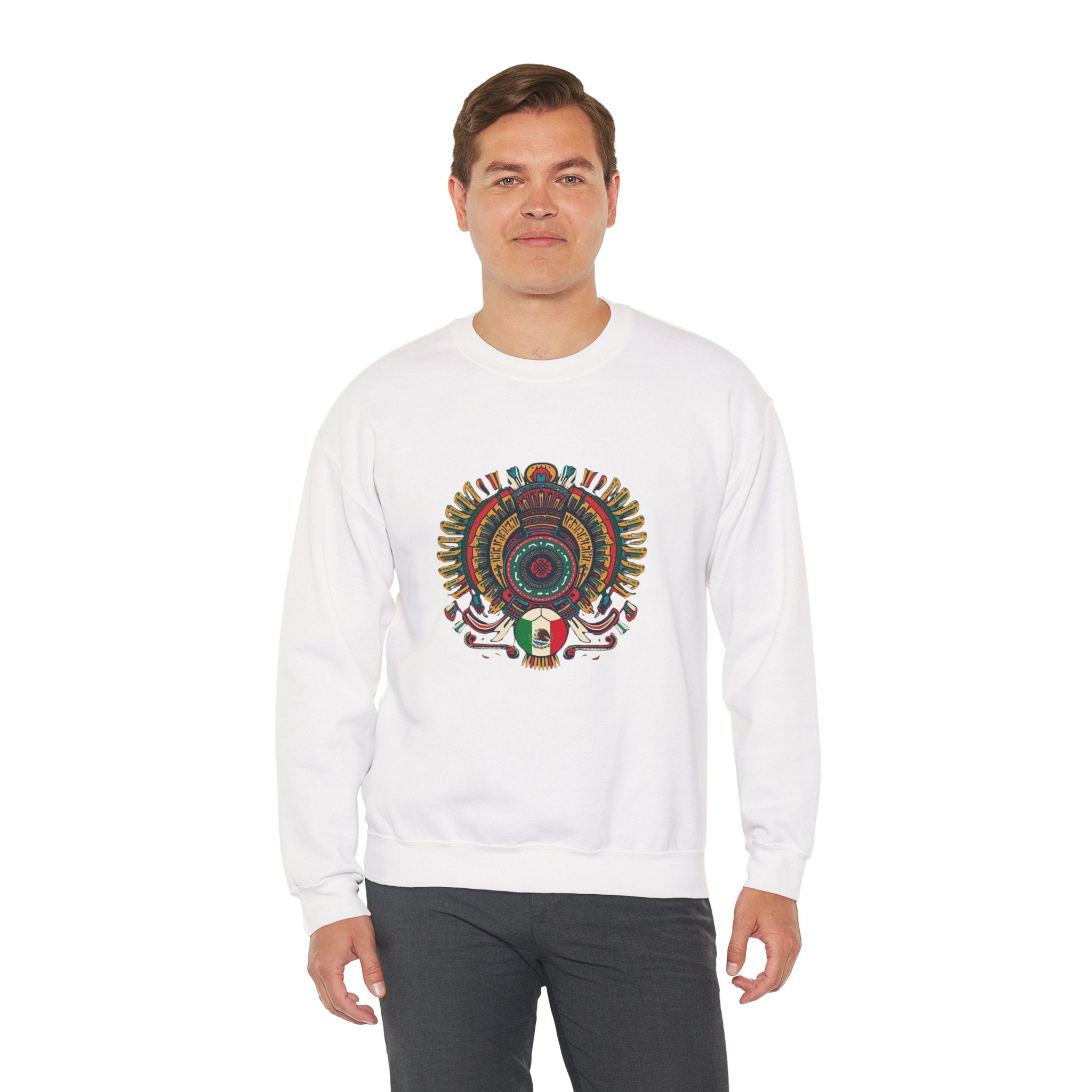 Aztec Skull Crewneck Sweatshirt – Colorful Tribal Headdress Design Mexico