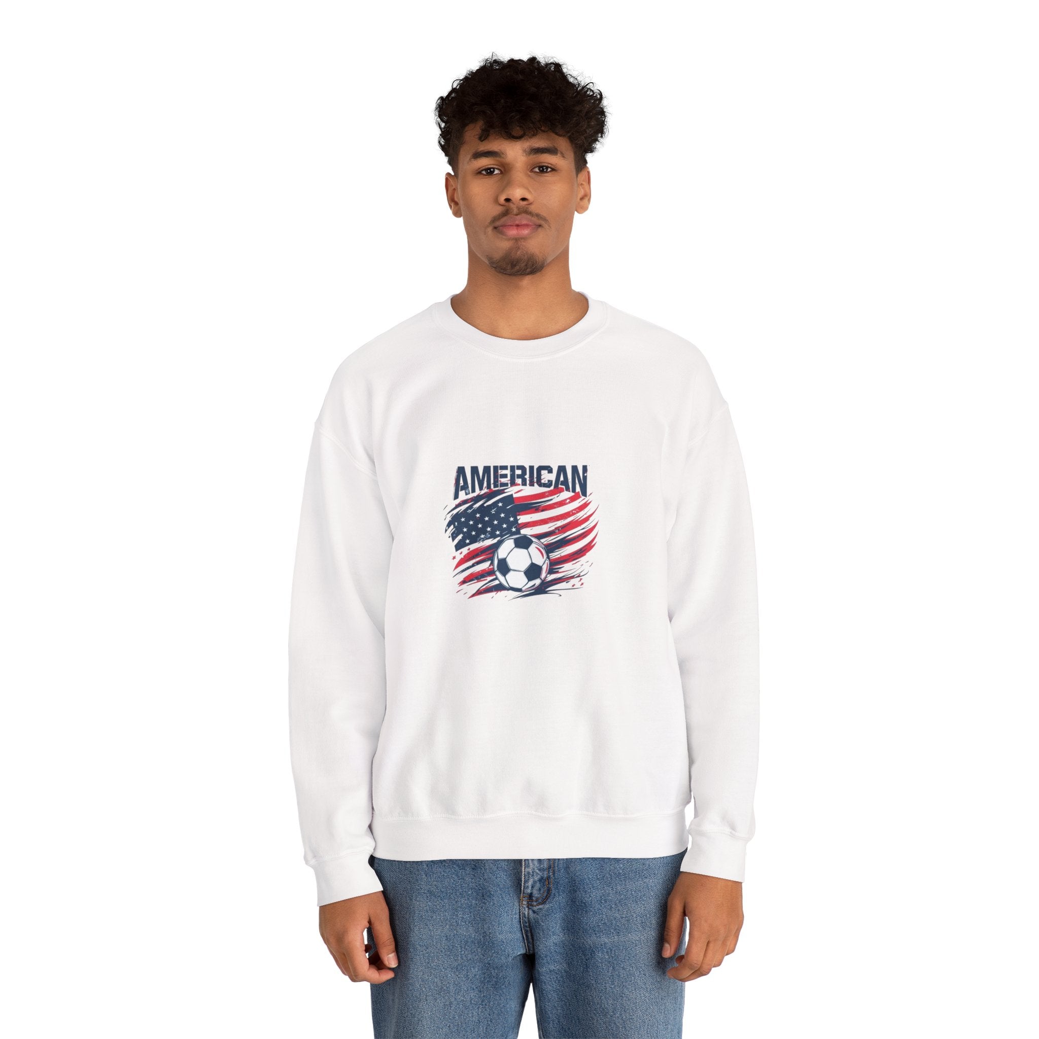 American Soccer Crewneck Sweatshirt — USA Flag & Soccer Ball Graphic