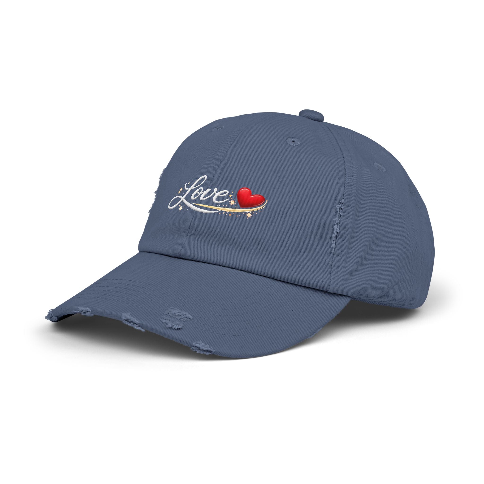 Distressed Love Hat - Embroidered Heart Script Baseball Cap