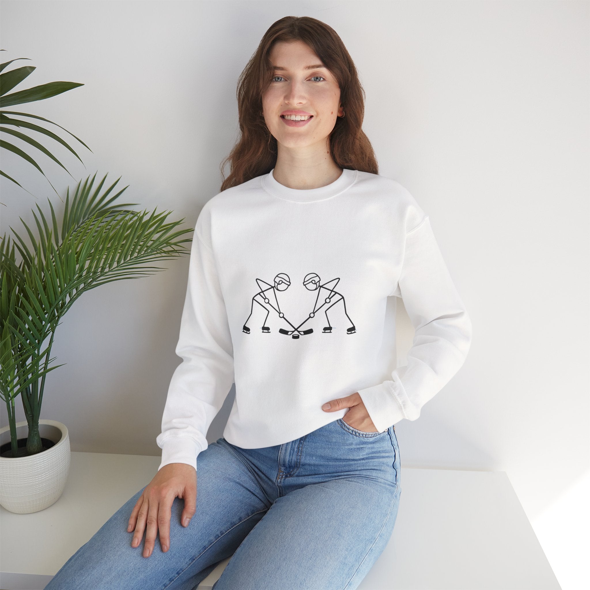 Minimal Line Art Hockey Players Crewneck Sweatshirt | Sports Graphic