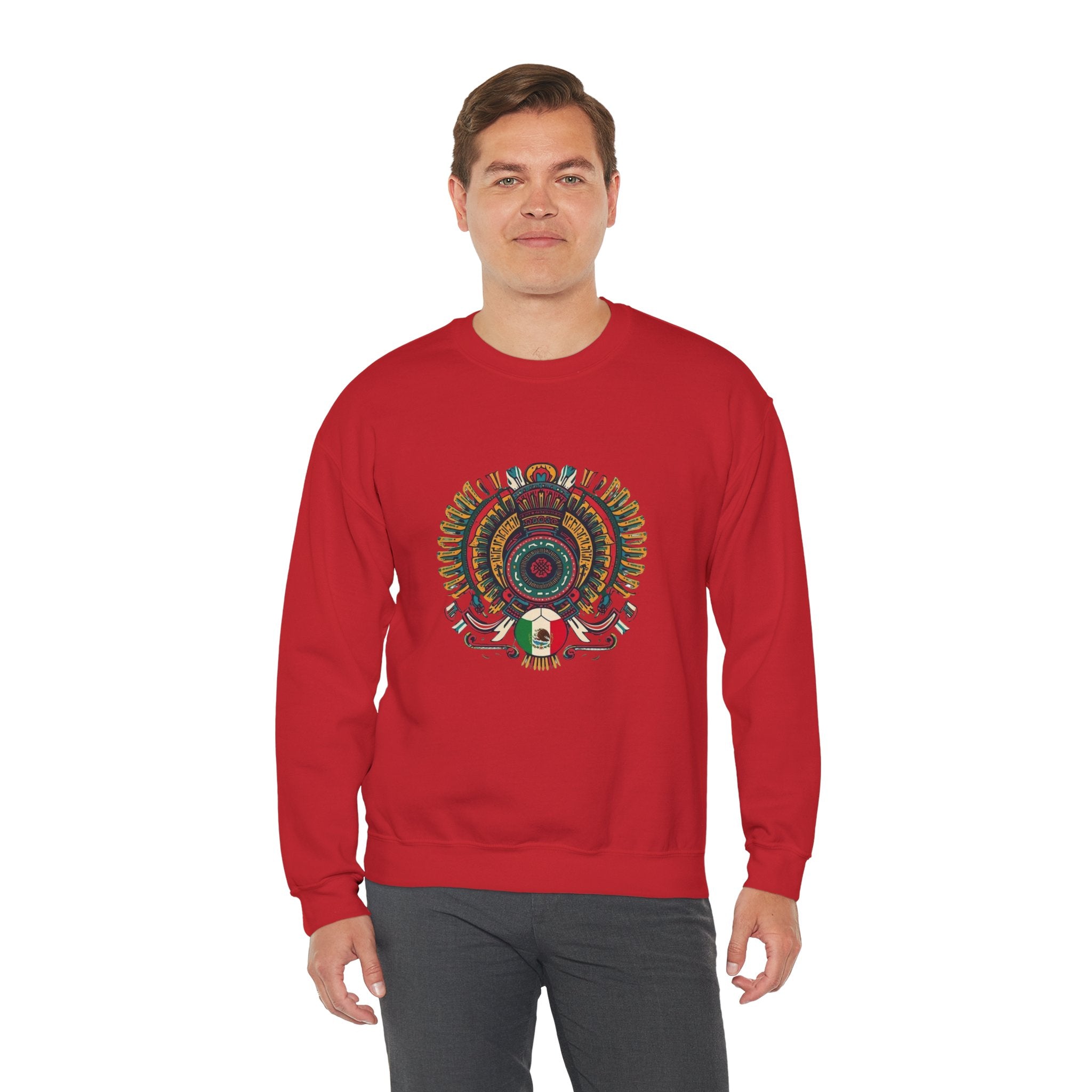 Aztec Skull Crewneck Sweatshirt – Colorful Tribal Headdress Design Mexico