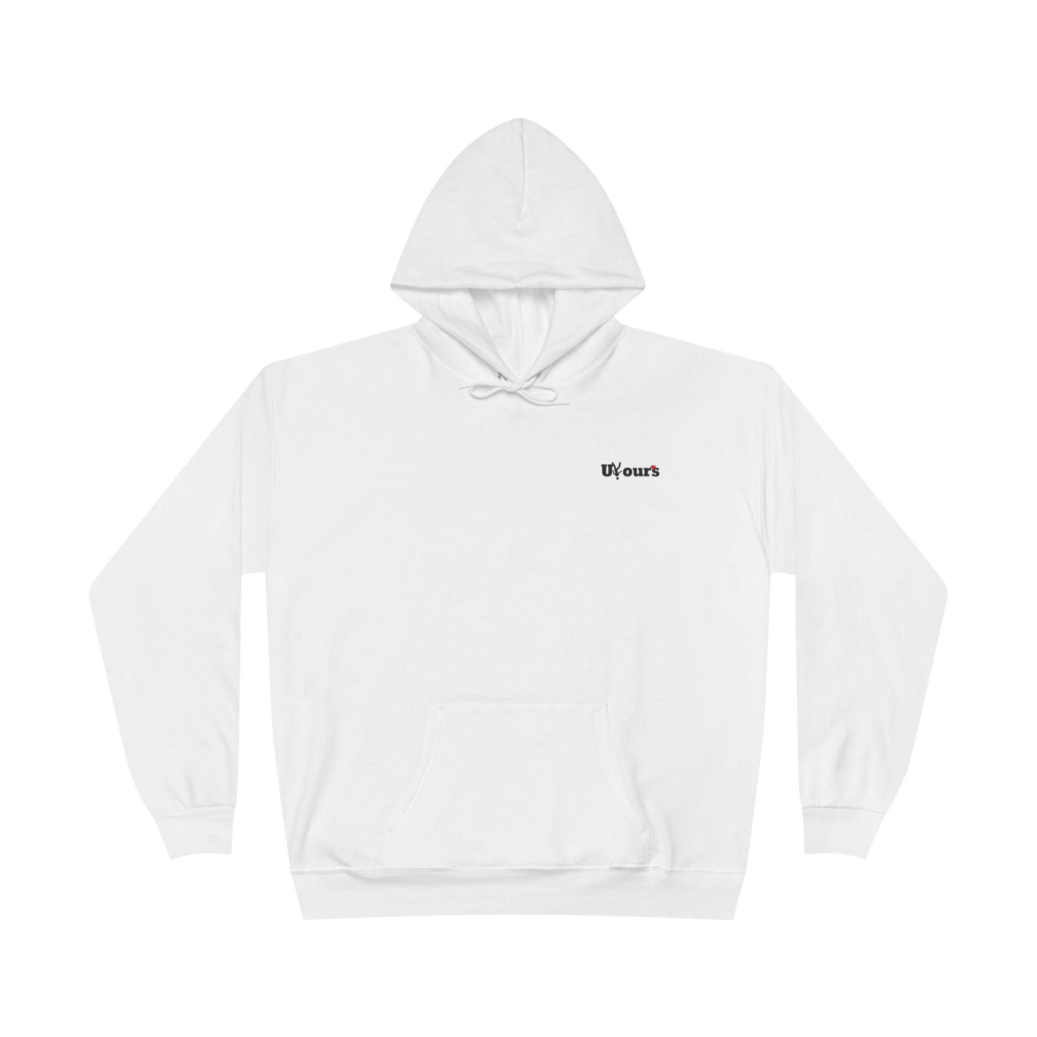 Minimal 'Yours' White Pullover Hoodie — Small Chest Script Logo