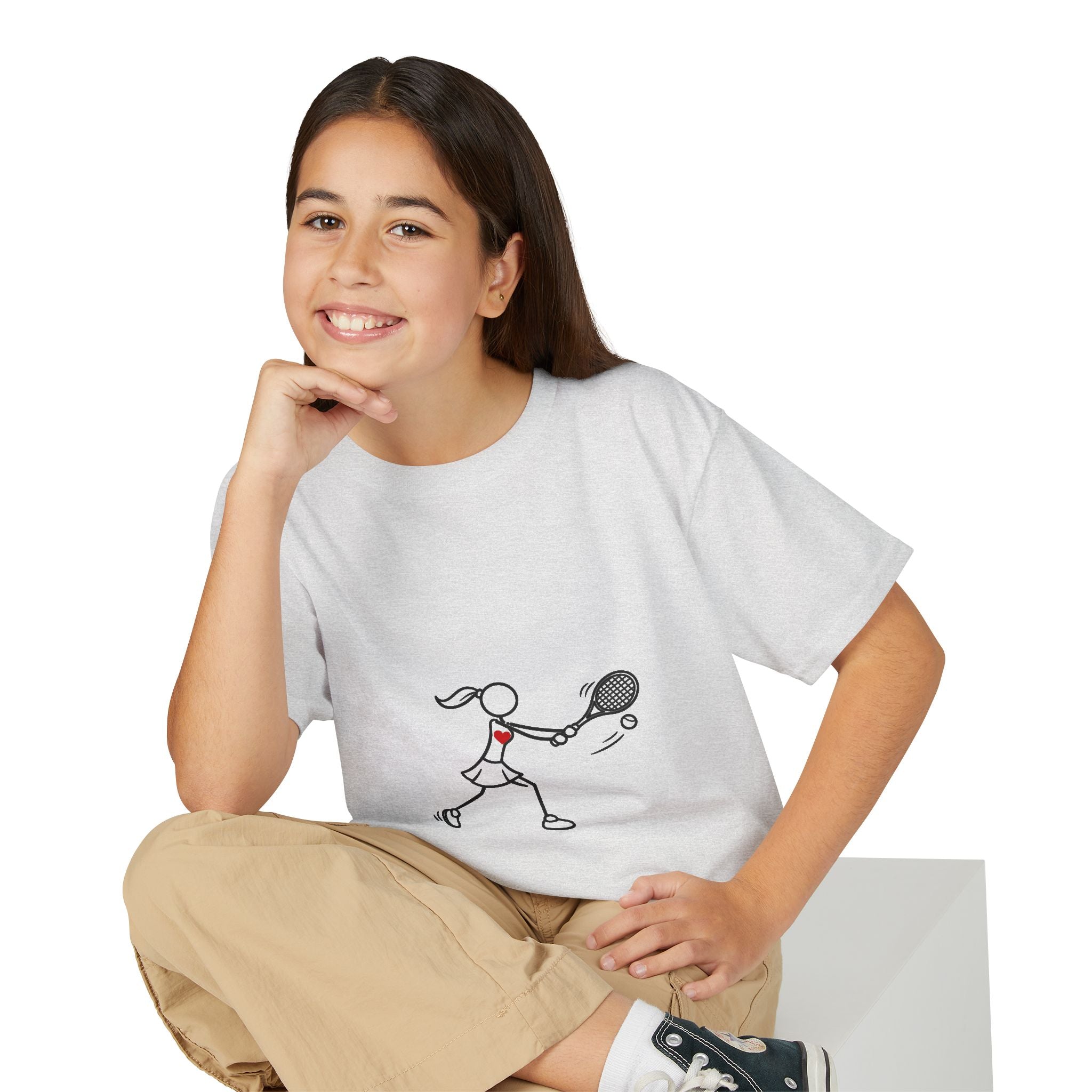 Stick Figure Tennis Player Youth T-Shirt | Kids Sports Tee