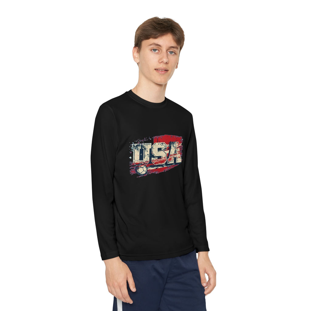 Youth Long Sleeve Tee - Vintage USA Flag Graphic