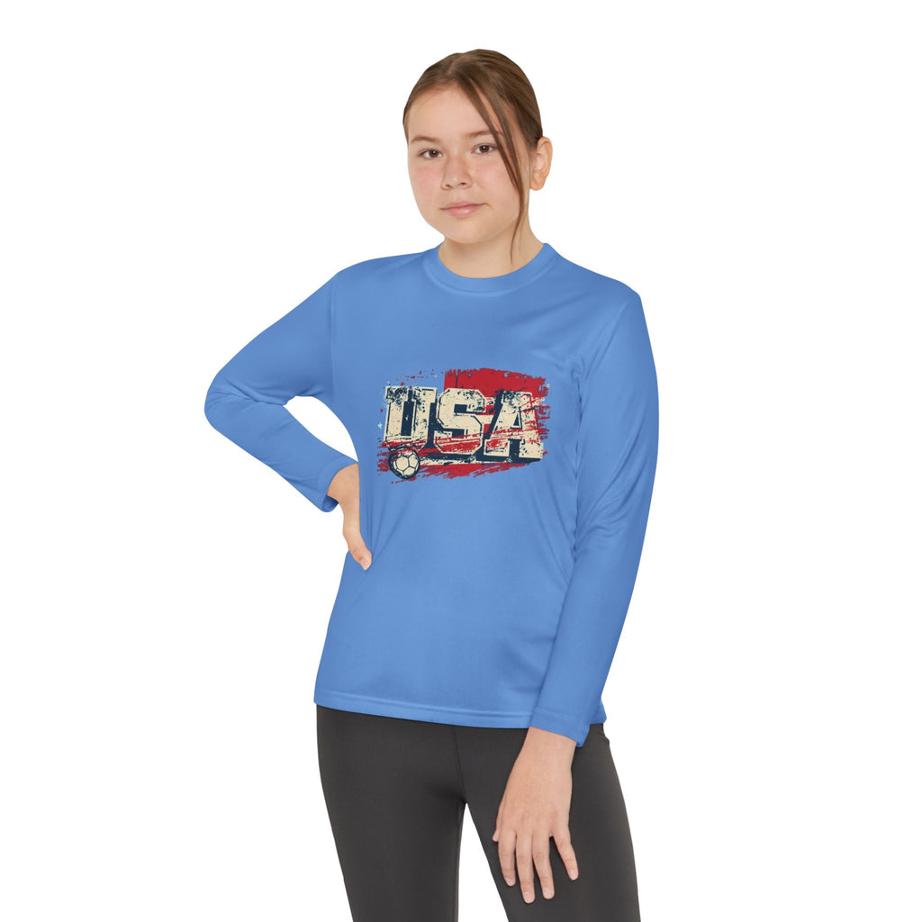 Youth Long Sleeve Tee - Vintage USA Flag Graphic