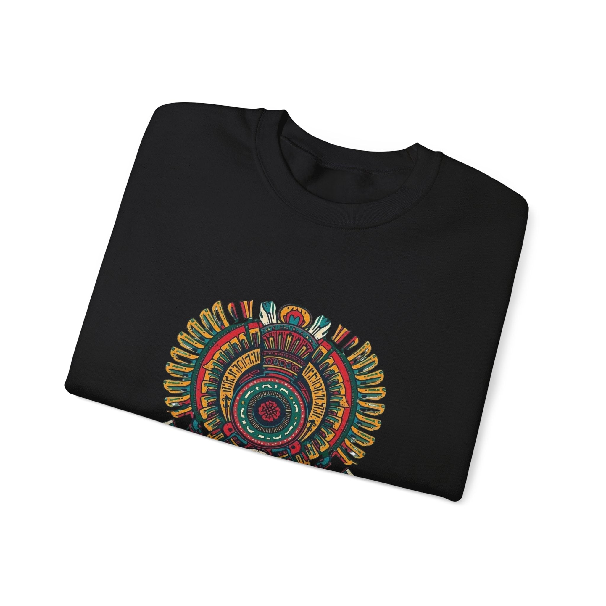 Aztec Skull Crewneck Sweatshirt – Colorful Tribal Headdress Design Mexico