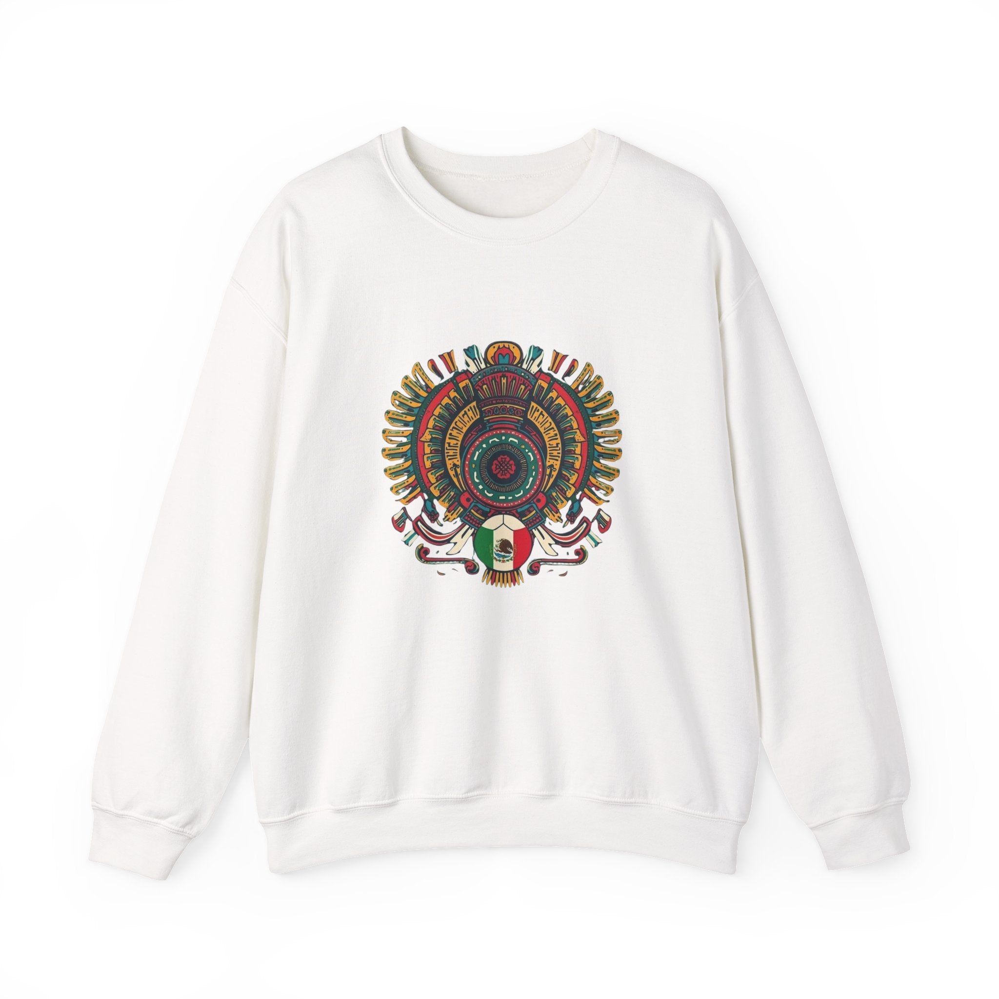 Aztec Skull Crewneck Sweatshirt – Colorful Tribal Headdress Design Mexico