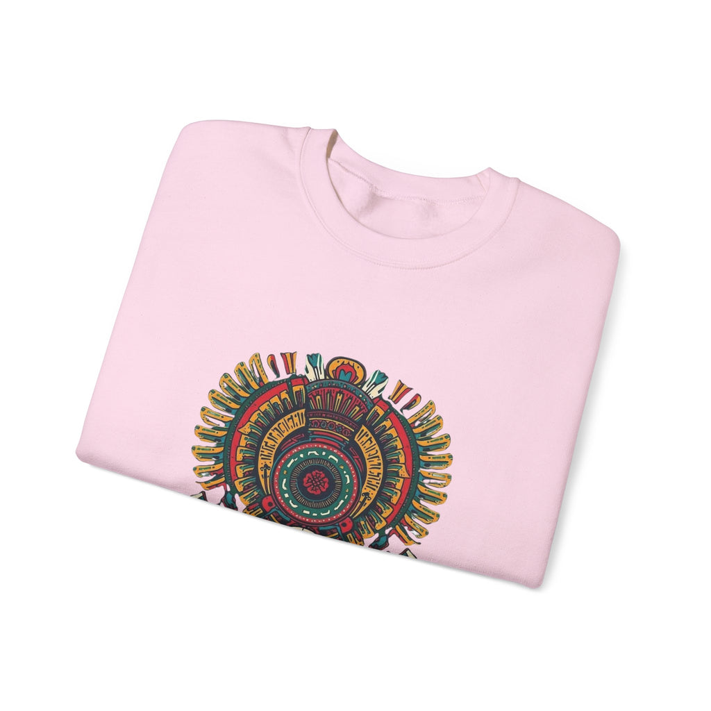 Aztec Skull Crewneck Sweatshirt – Colorful Tribal Headdress Design Mexico