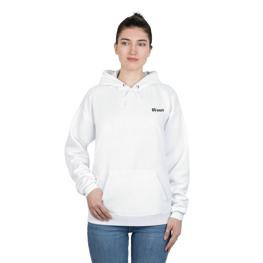 Minimal 'Yours' White Pullover Hoodie — Small Chest Script Logo
