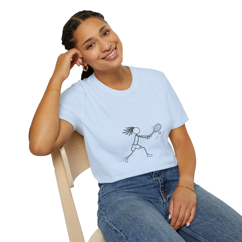 Stick Figure Girl Playing Tennis T-Shirt | Tennis Player Line Art