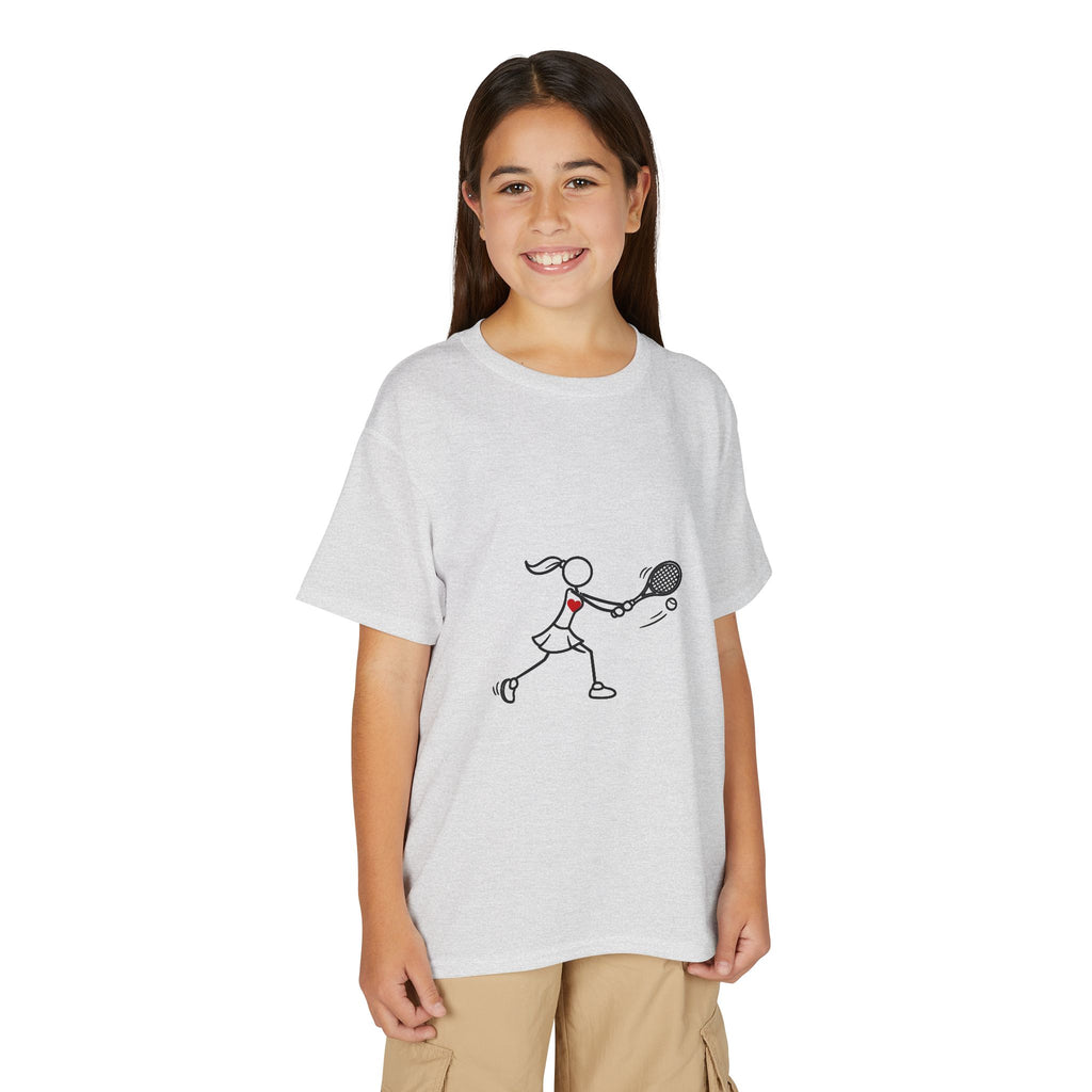 Stick Figure Tennis Player Youth T-Shirt | Kids Sports Tee