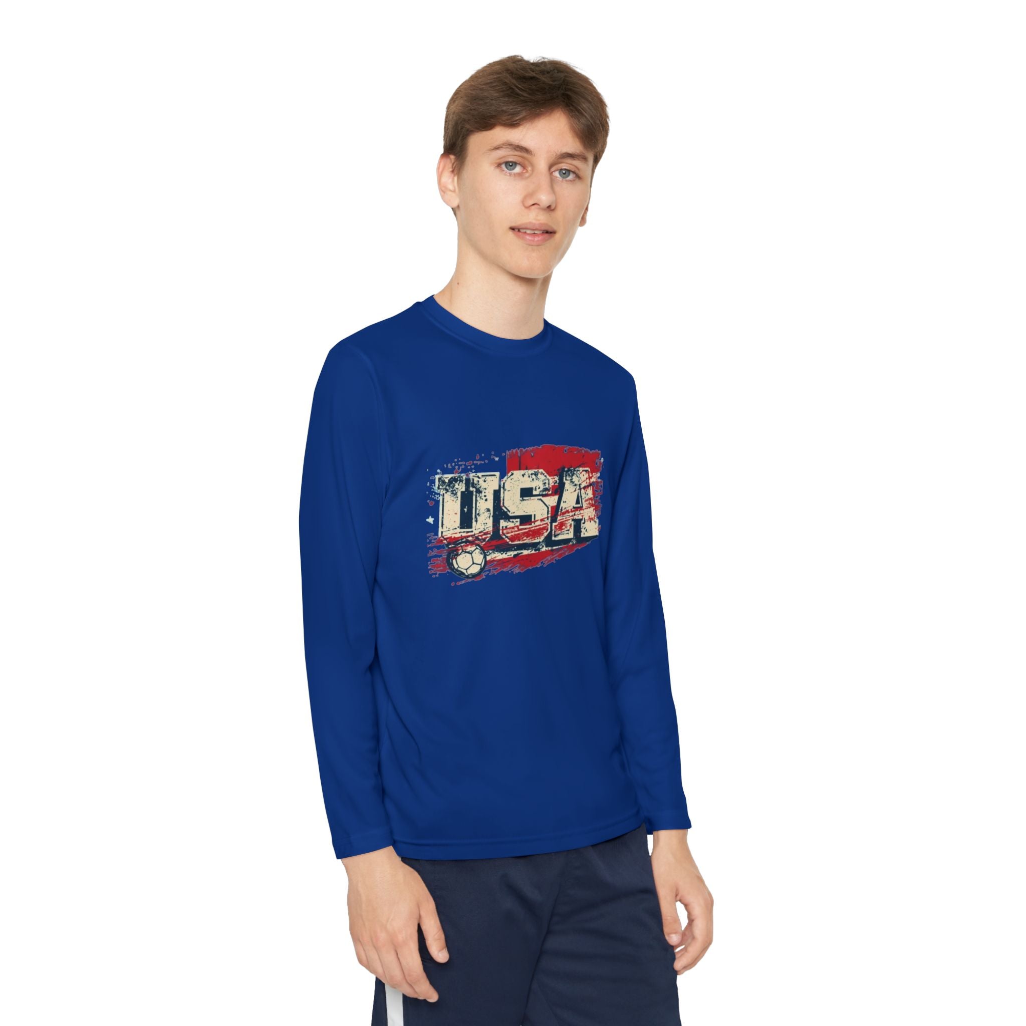 Youth Long Sleeve Tee - Vintage USA Flag Graphic
