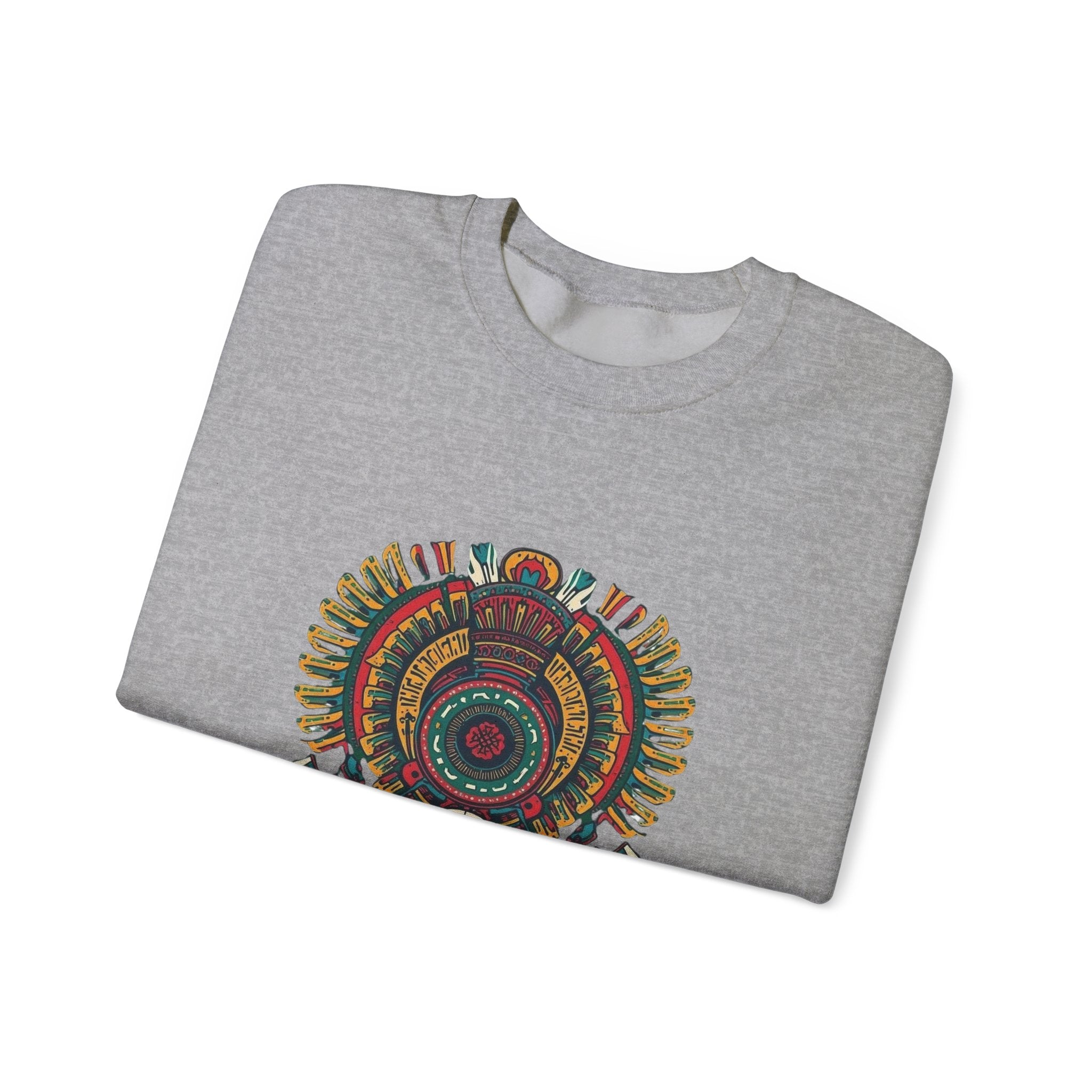 Aztec Skull Crewneck Sweatshirt – Colorful Tribal Headdress Design Mexico