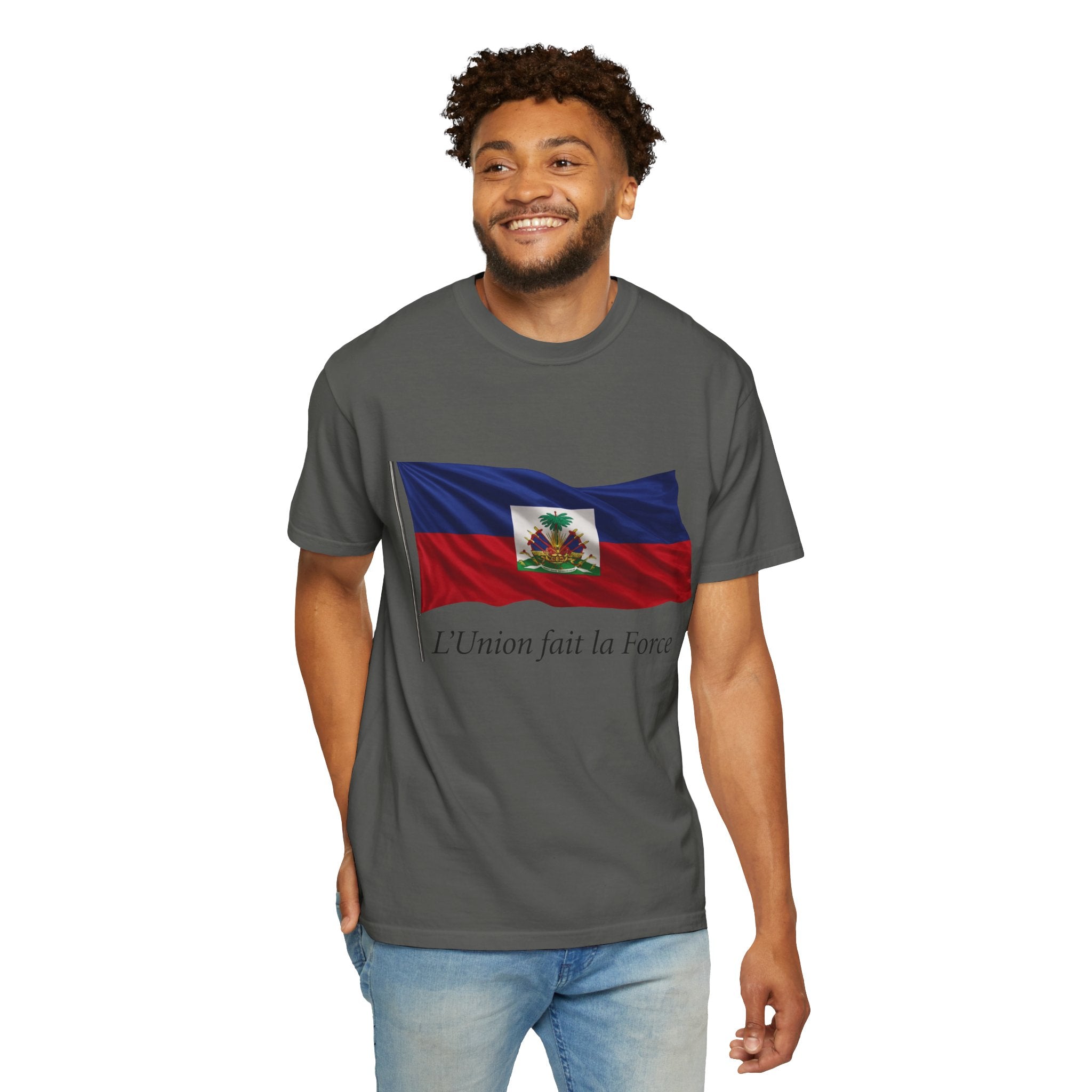 Haiti Flag T-Shirt — "L'Union fait la Force" Patriotic Tee