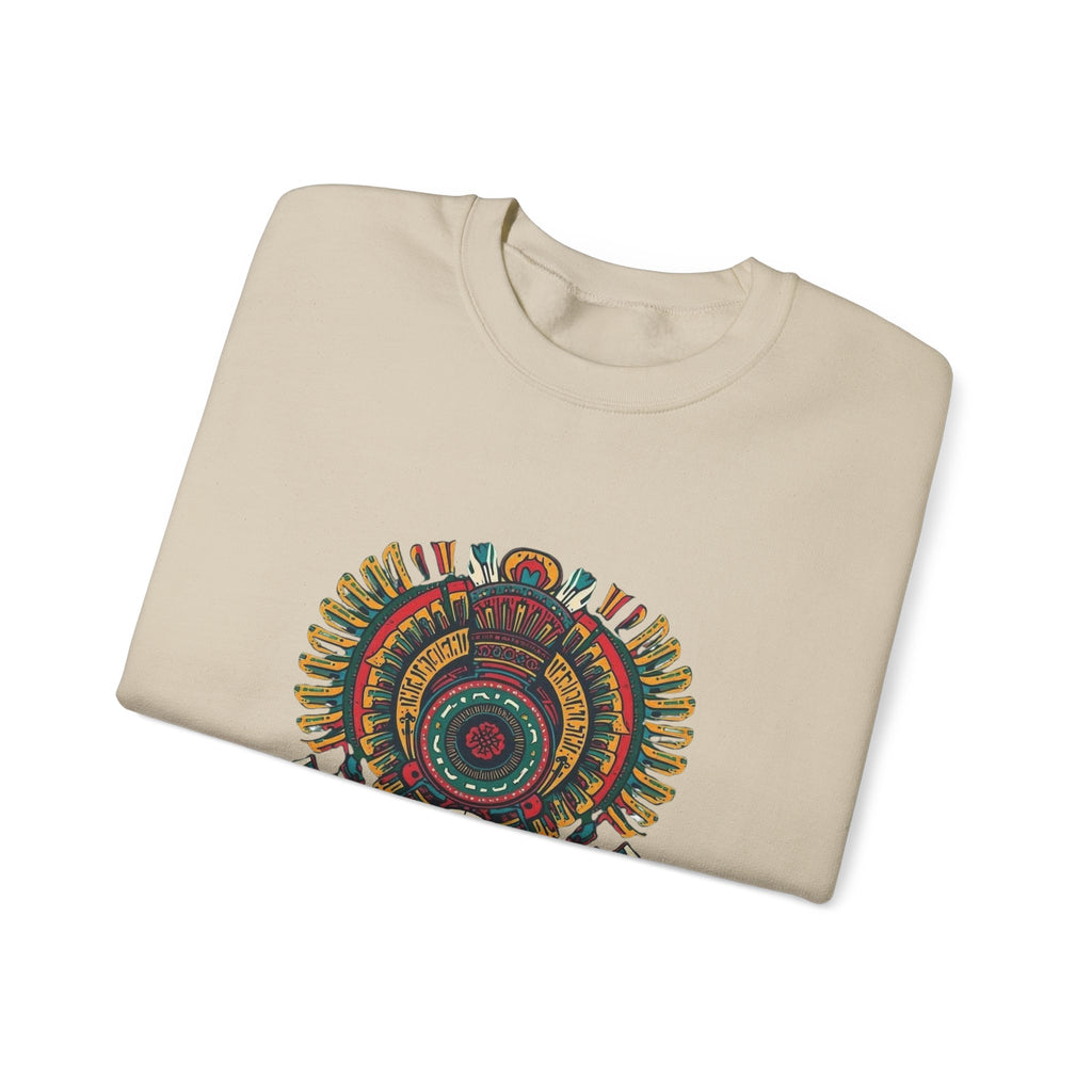 Aztec Skull Crewneck Sweatshirt – Colorful Tribal Headdress Design Mexico