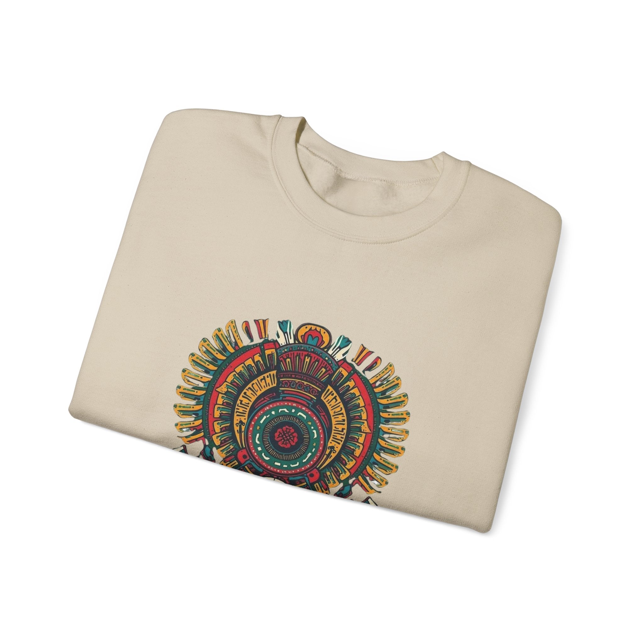 Aztec Skull Crewneck Sweatshirt – Colorful Tribal Headdress Design Mexico