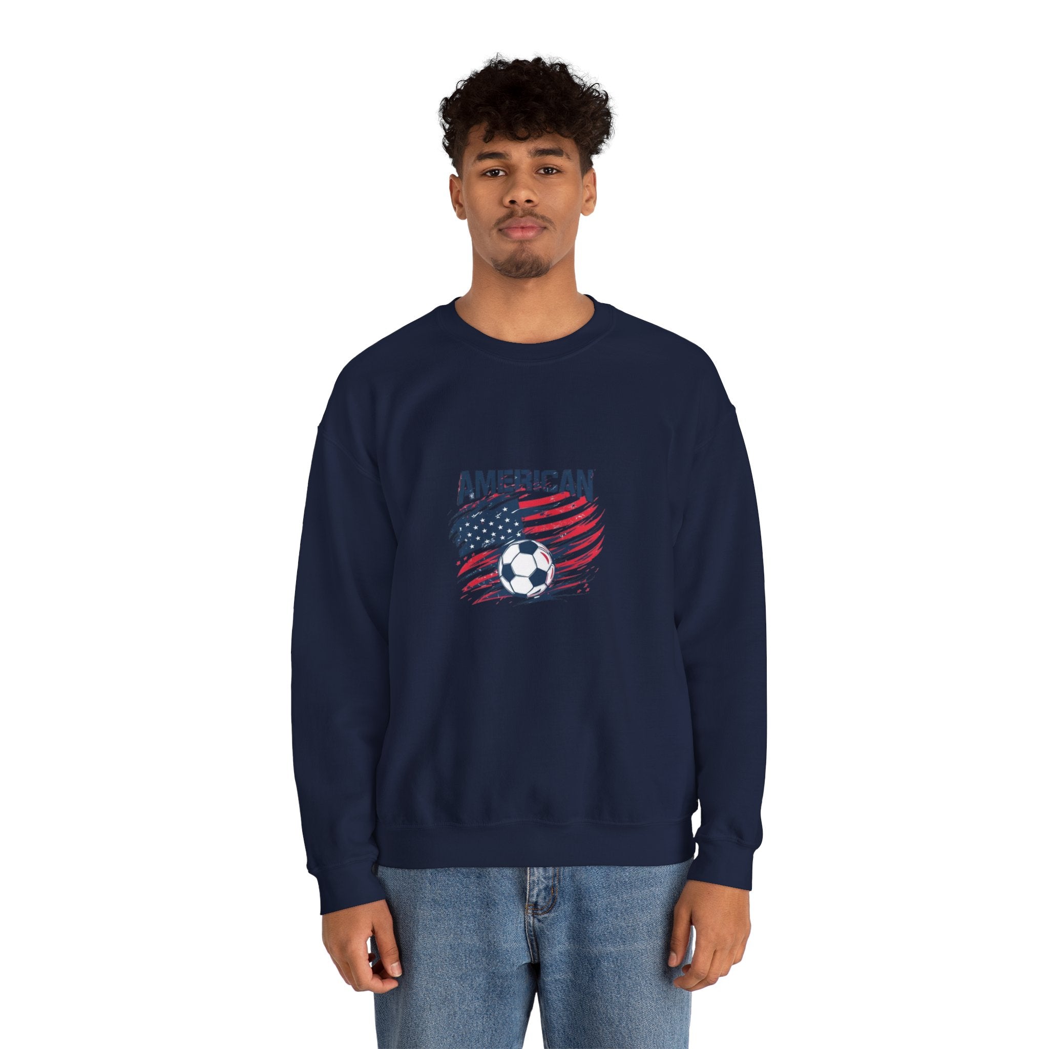American Soccer Crewneck Sweatshirt — USA Flag & Soccer Ball Graphic