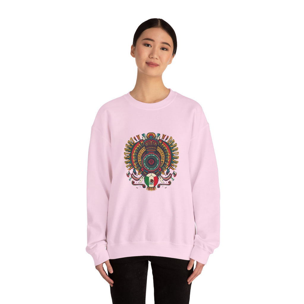 Aztec Skull Crewneck Sweatshirt – Colorful Tribal Headdress Design Mexico