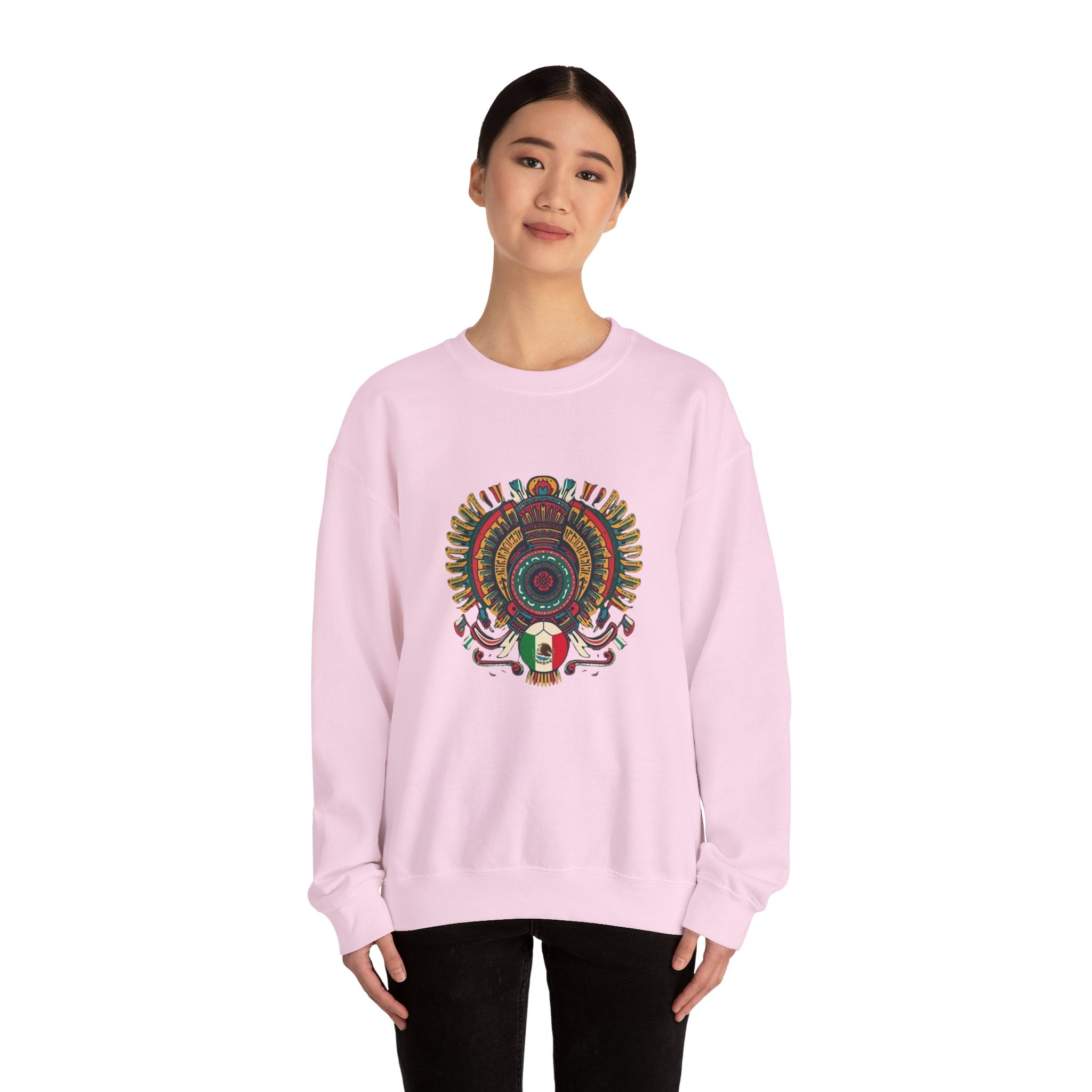 Aztec Skull Crewneck Sweatshirt – Colorful Tribal Headdress Design Mexico