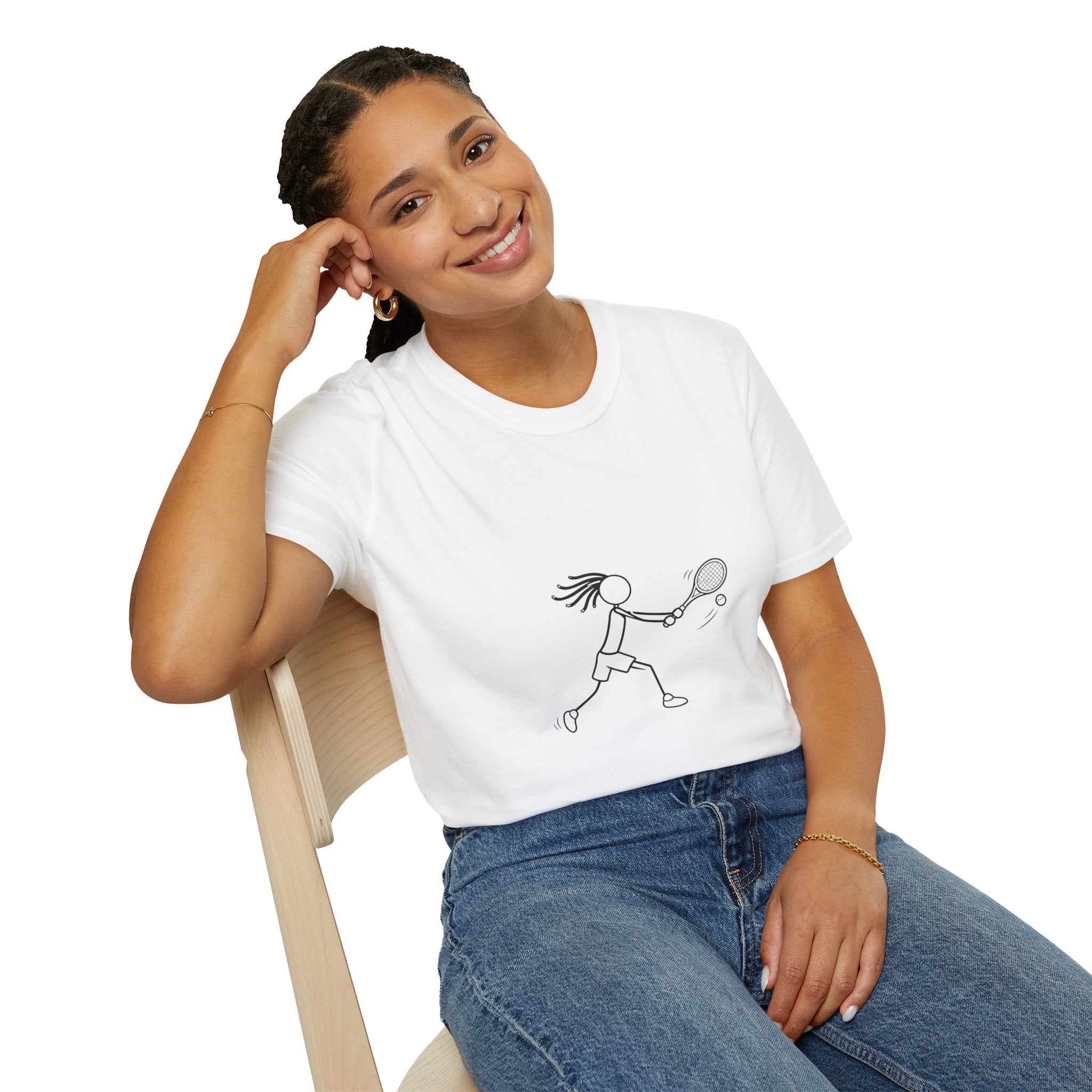Stick Figure Girl Playing Tennis T-Shirt | Tennis Player Line Art