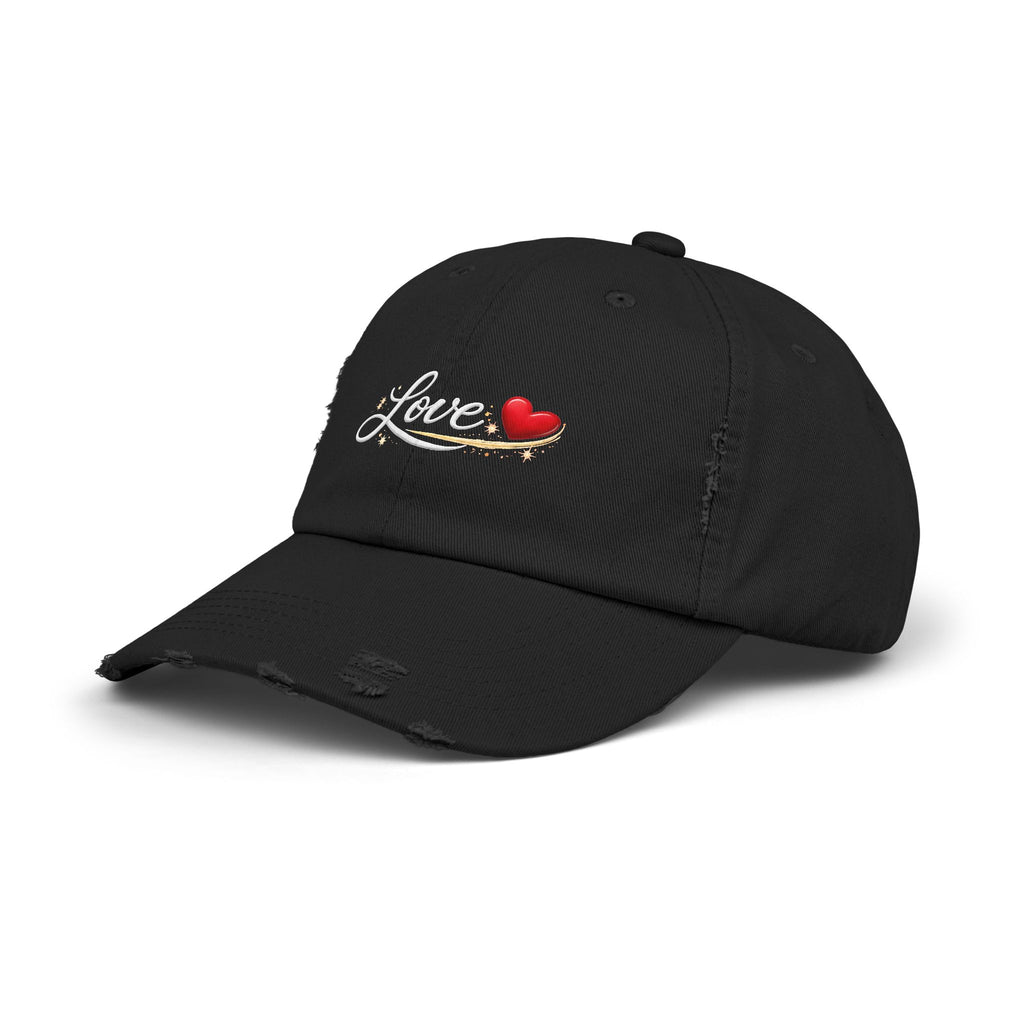 Distressed Love Hat - Embroidered Heart Script Baseball Cap