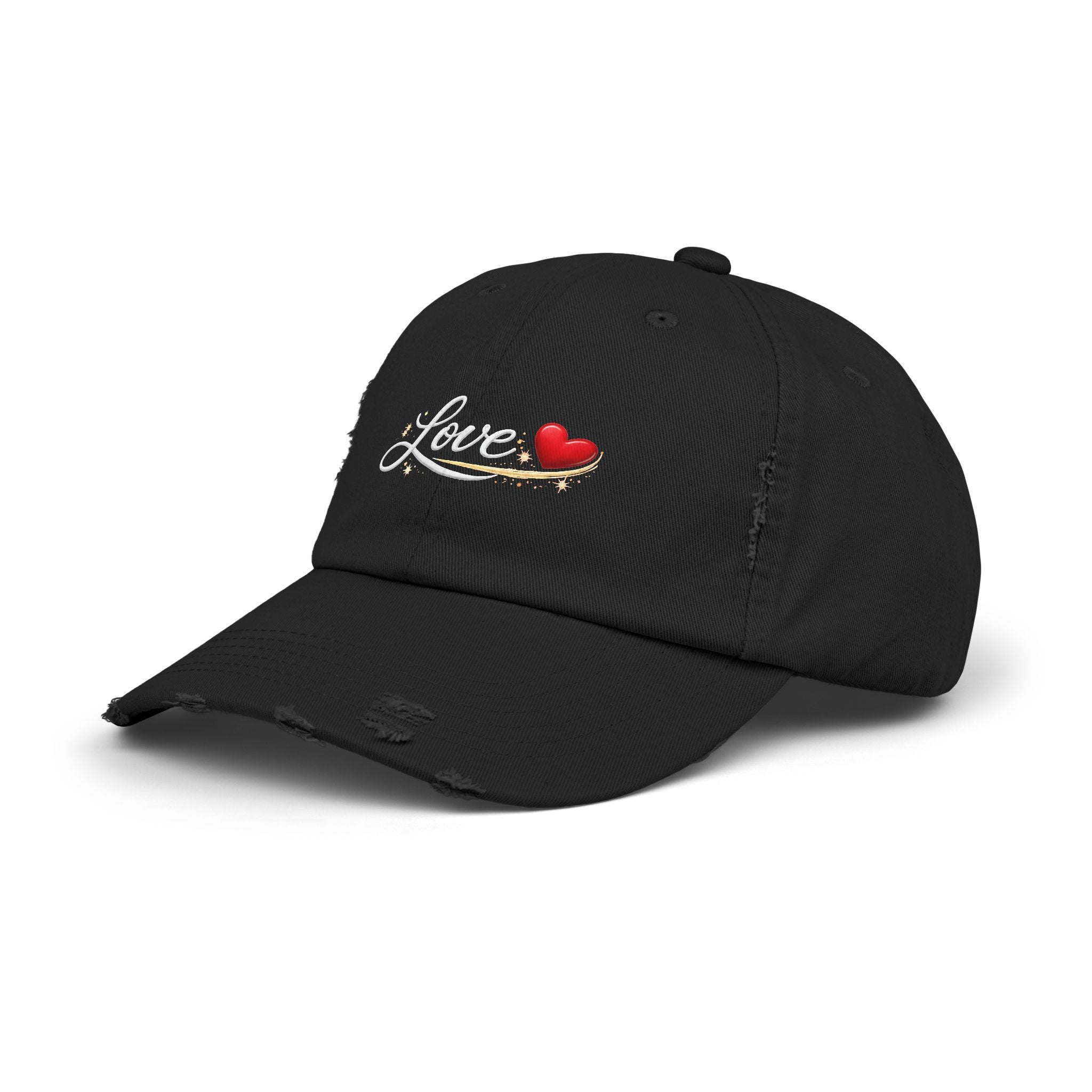 Distressed Love Hat - Embroidered Heart Script Baseball Cap