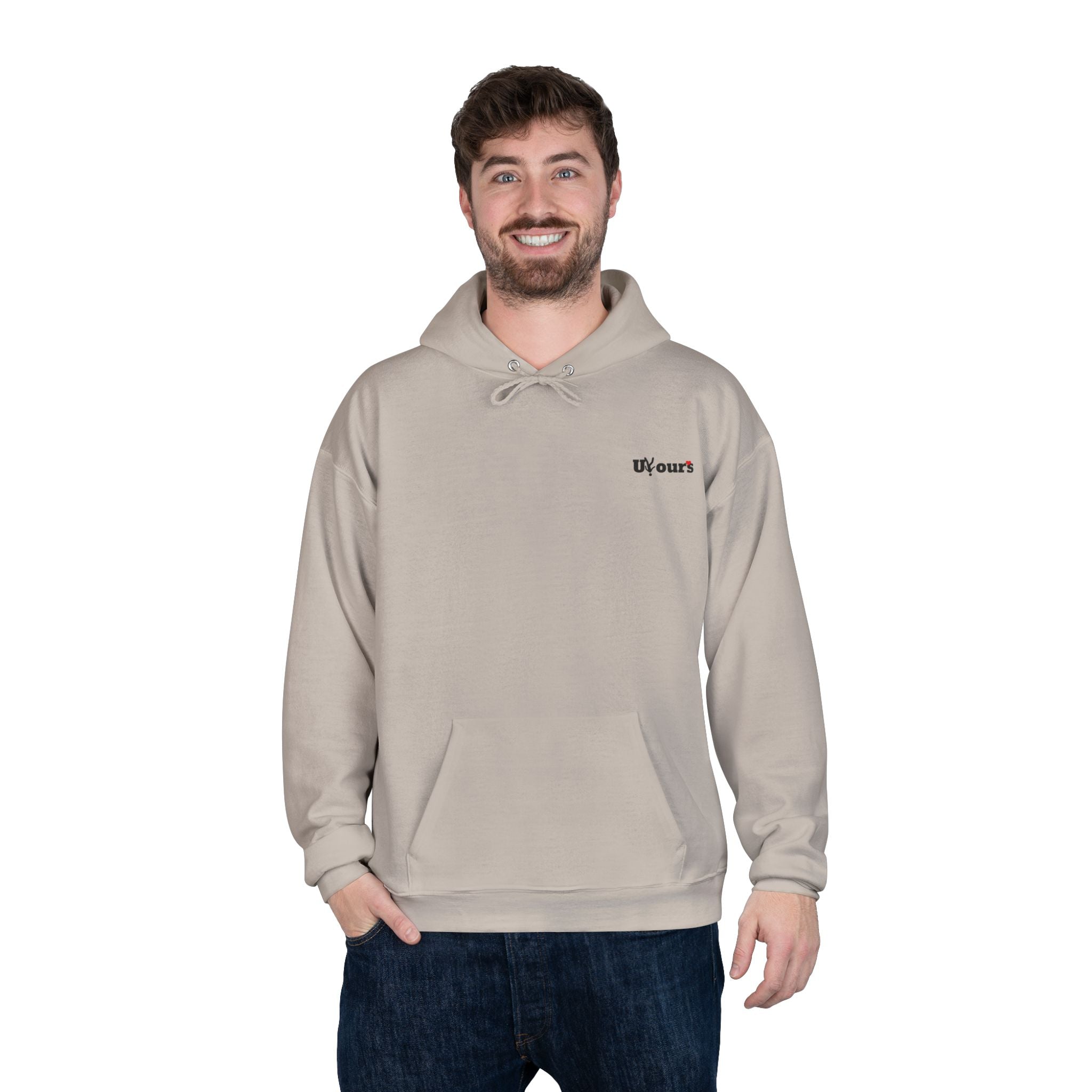 Minimal 'Yours' White Pullover Hoodie — Small Chest Script Logo