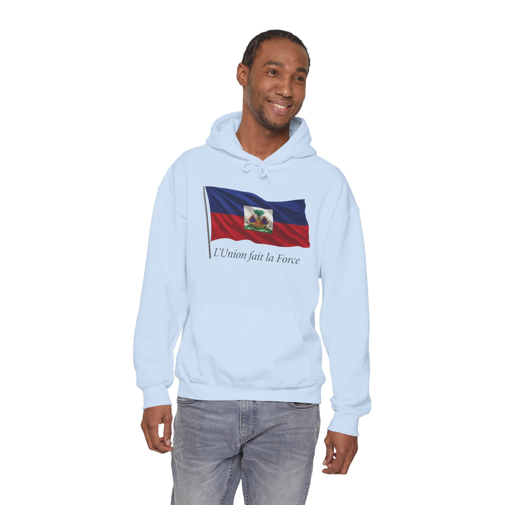 Haiti Flag Hoodie – "L'Union fait la Force" Pullover