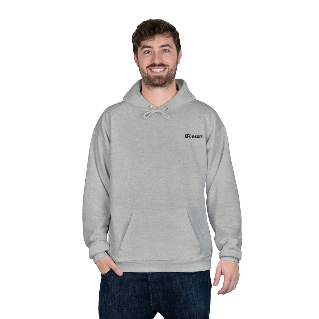 Minimal 'Yours' White Pullover Hoodie — Small Chest Script Logo
