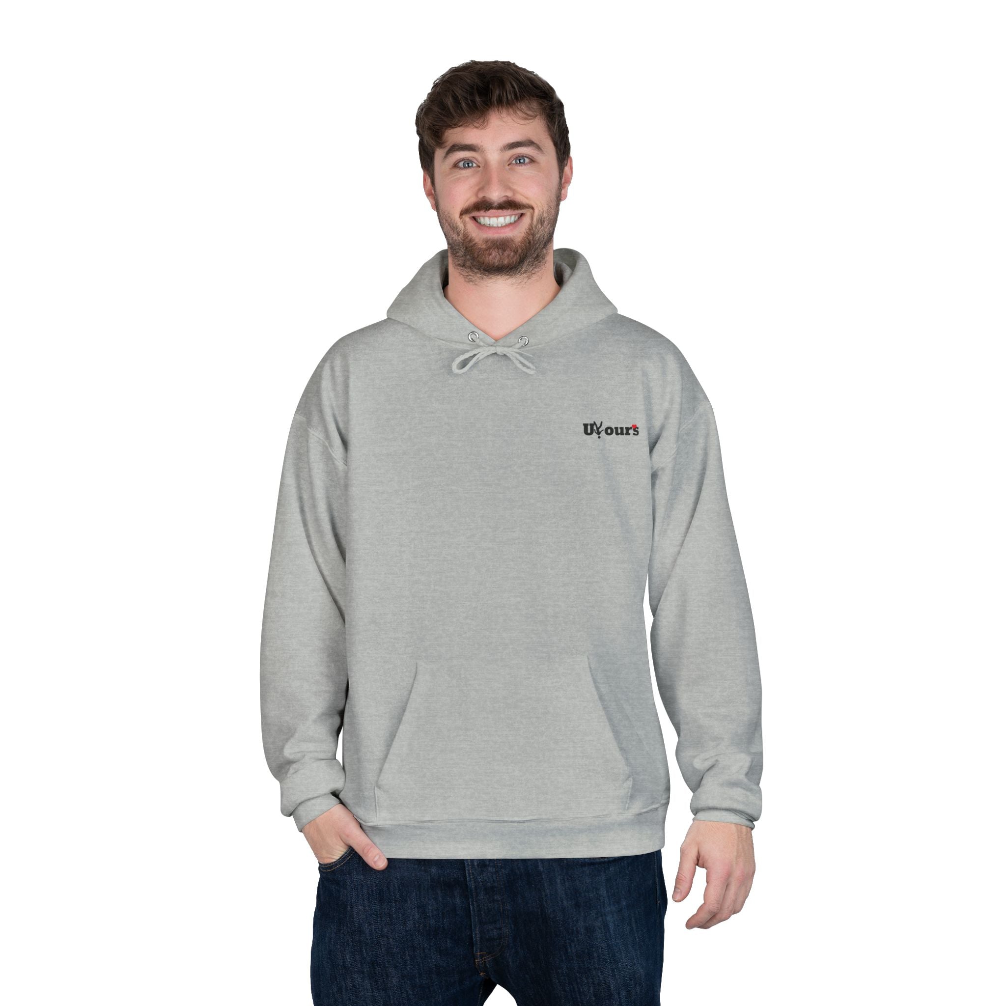Minimal 'Yours' White Pullover Hoodie — Small Chest Script Logo