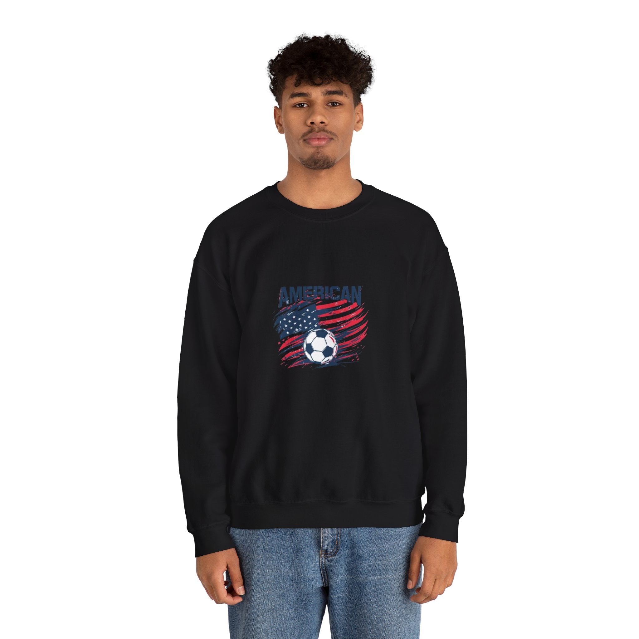 American Soccer Crewneck Sweatshirt — USA Flag & Soccer Ball Graphic