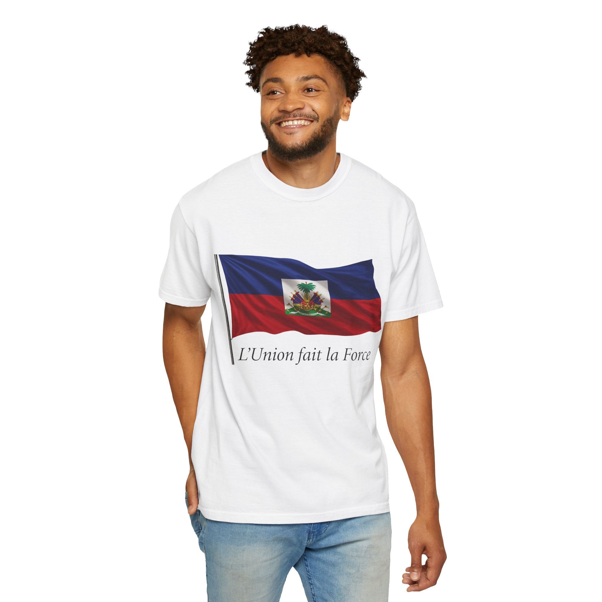 Haiti Flag T-Shirt — "L'Union fait la Force" Patriotic Tee