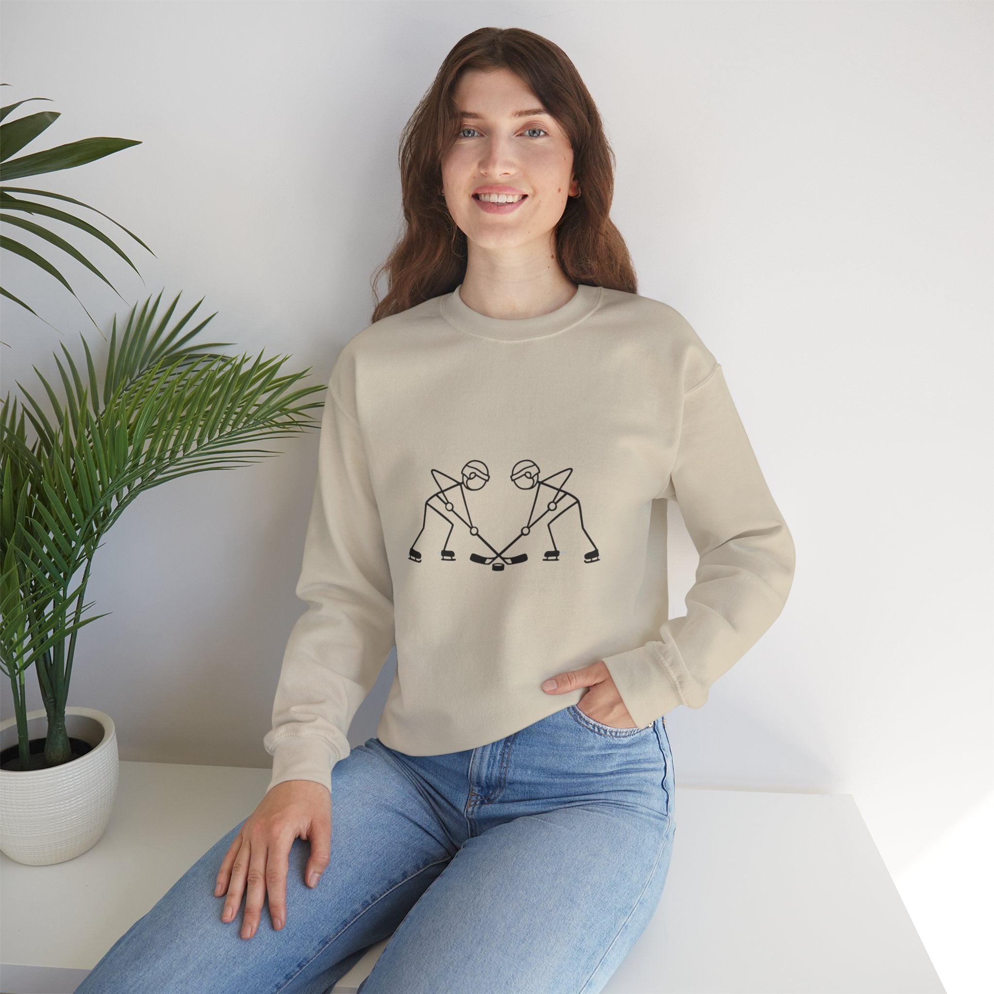 Minimal Line Art Hockey Players Crewneck Sweatshirt | Sports Graphic