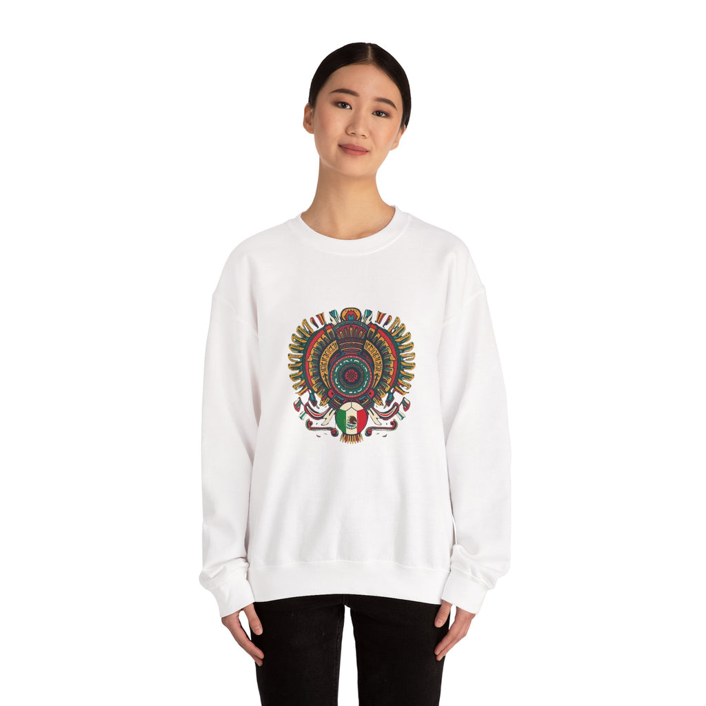 Aztec Skull Crewneck Sweatshirt – Colorful Tribal Headdress Design Mexico