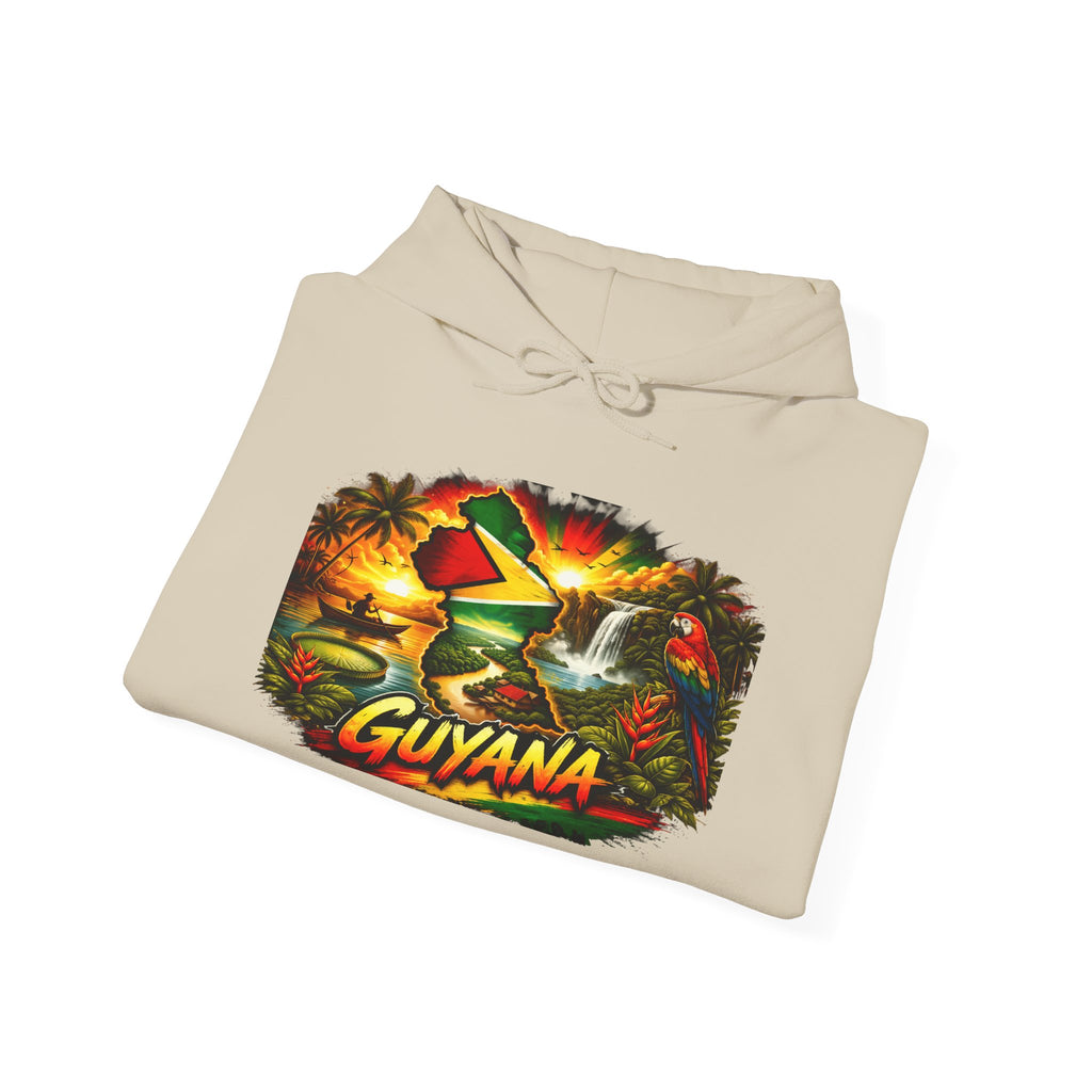 Guyana Map Sunset Hoodie | Tropical Palm Trees, Rasta Colors