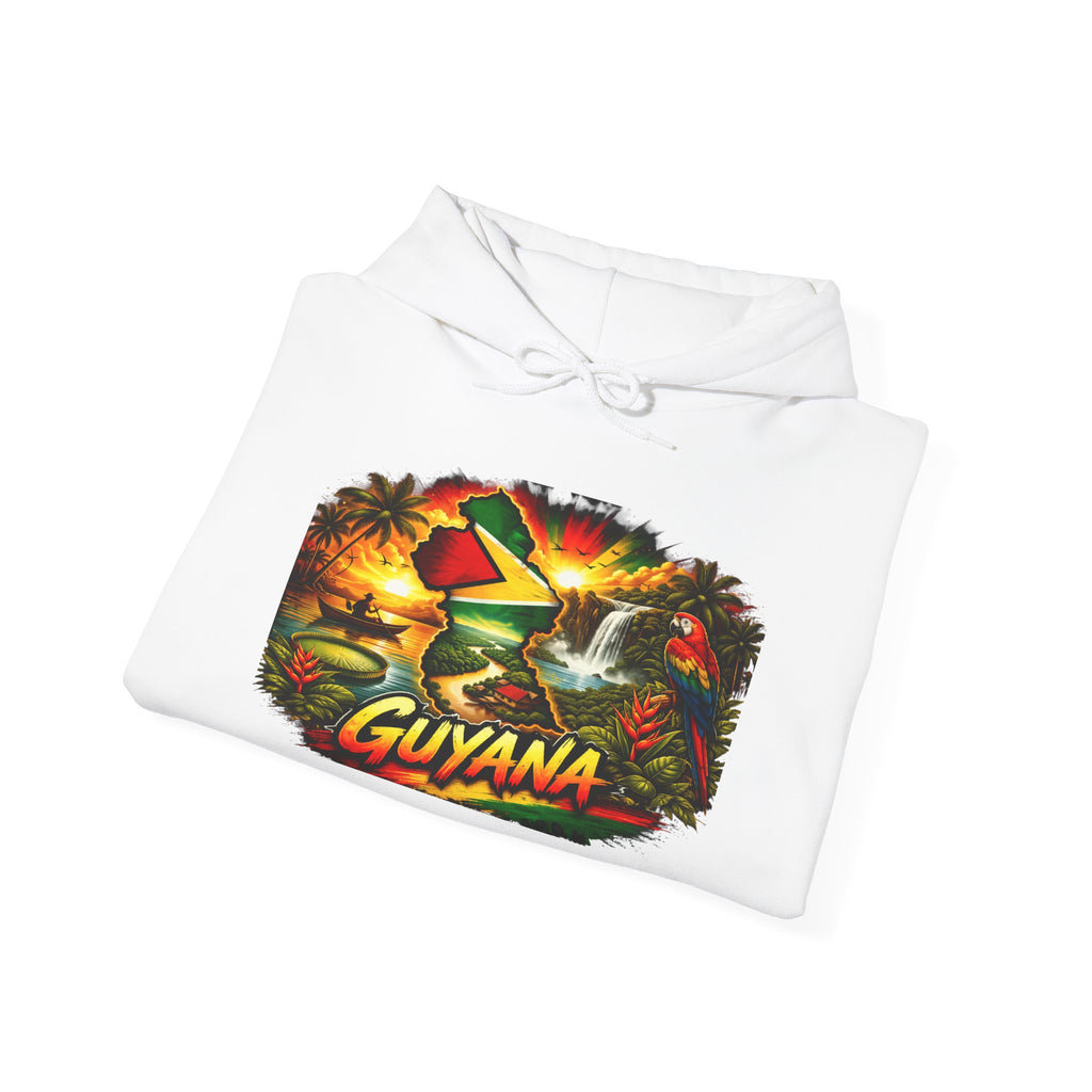 Guyana Map Sunset Hoodie | Tropical Palm Trees, Rasta Colors