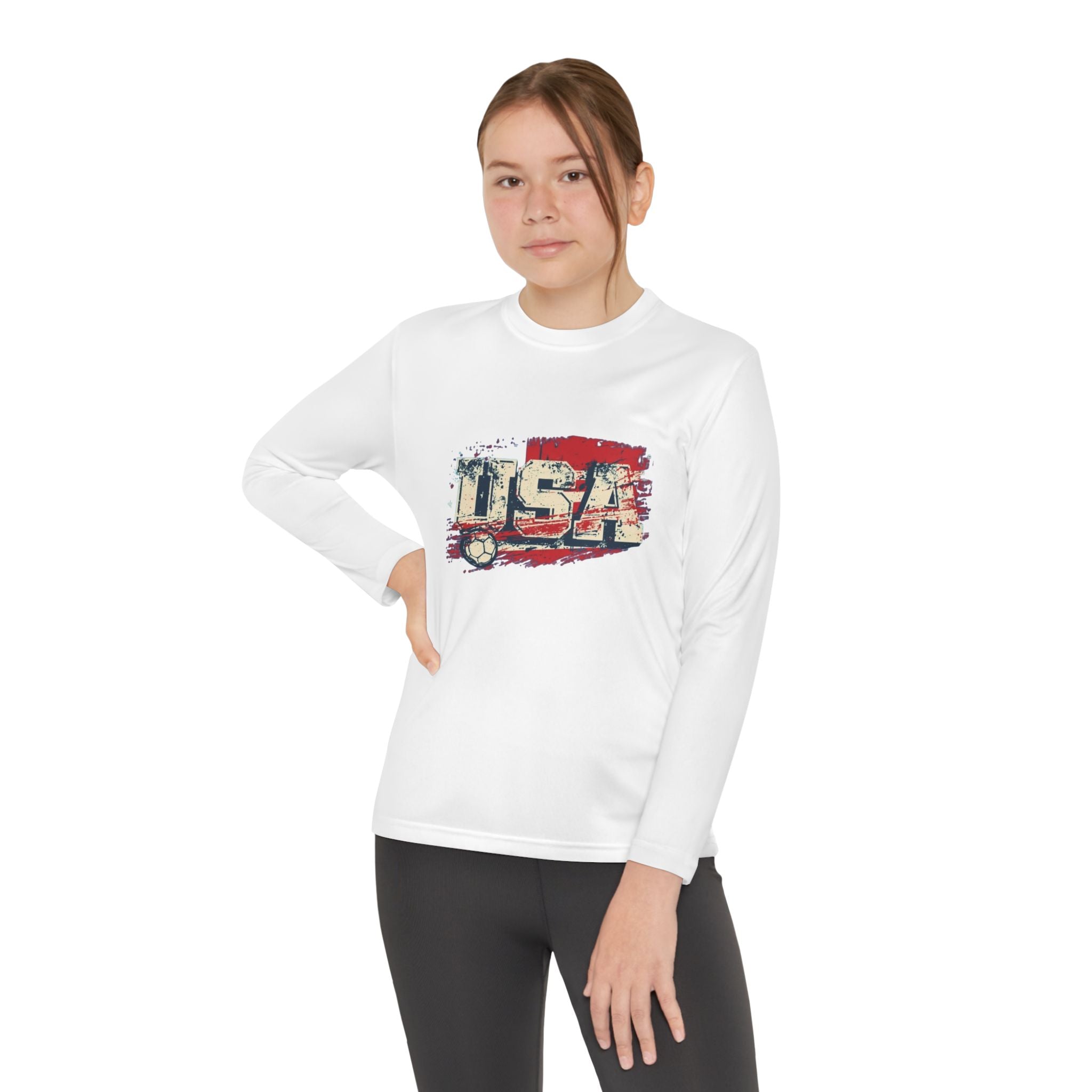 Youth Long Sleeve Tee - Vintage USA Flag Graphic