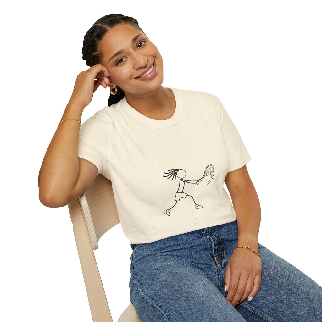Stick Figure Girl Playing Tennis T-Shirt | Tennis Player Line Art