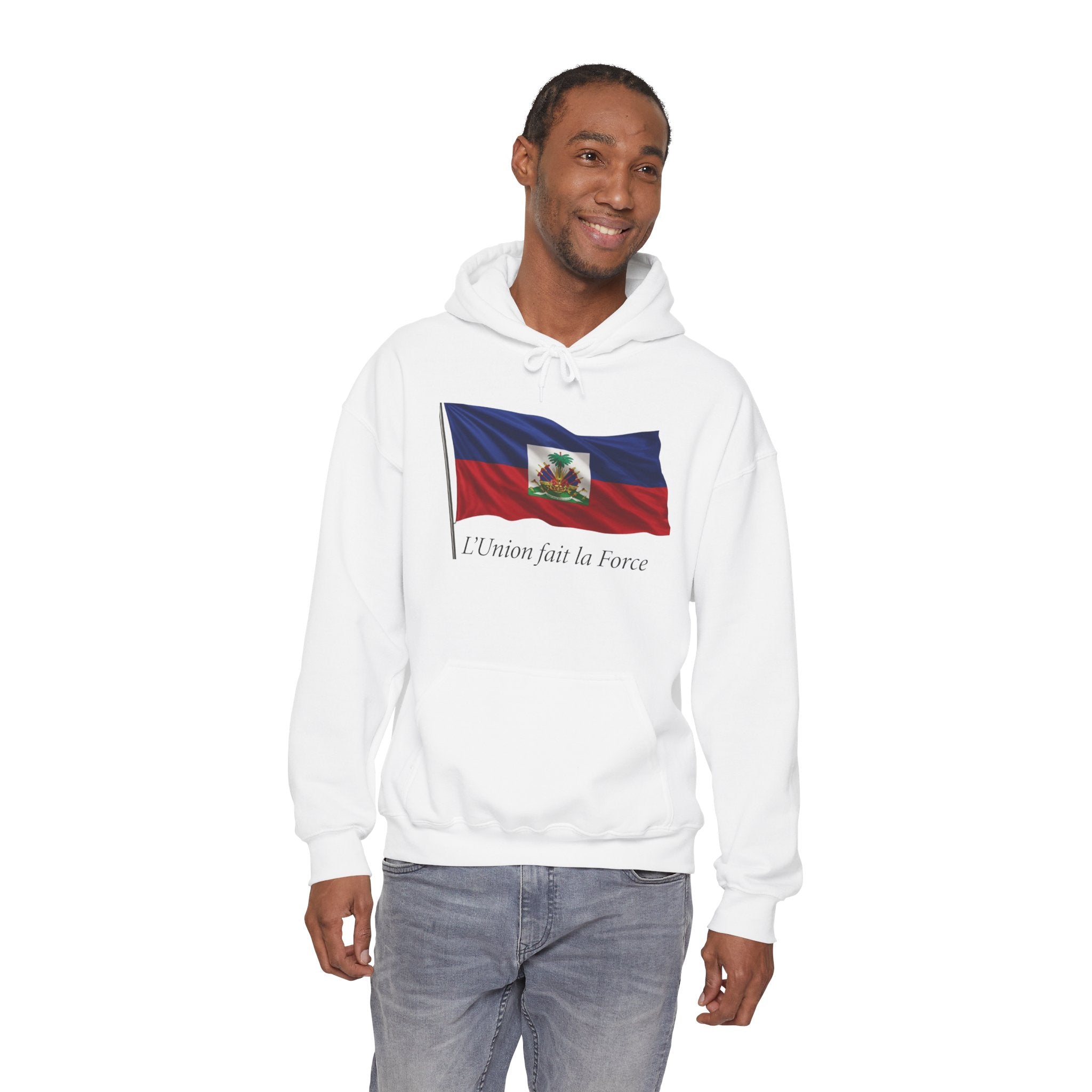 Haiti Flag Hoodie – "L'Union fait la Force" Pullover