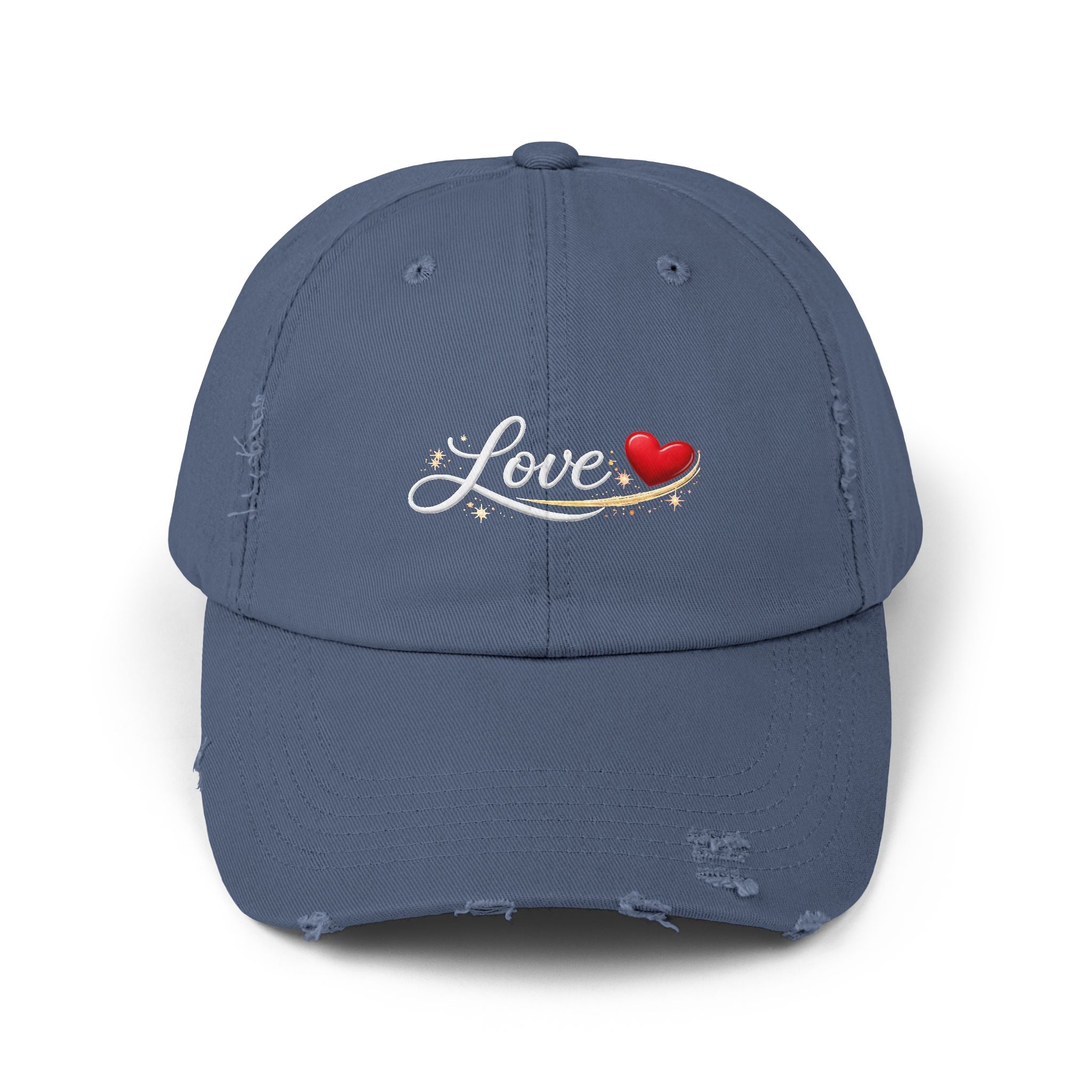 Distressed Love Hat - Embroidered Heart Script Baseball Cap