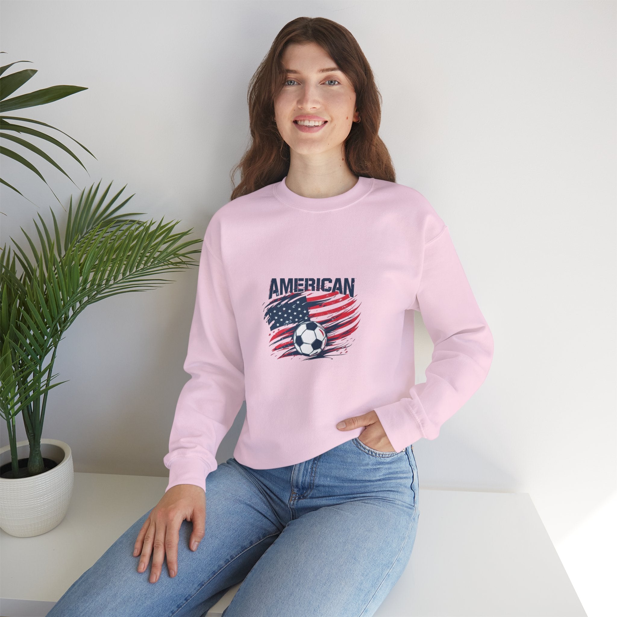 American Soccer Crewneck Sweatshirt — USA Flag & Soccer Ball Graphic