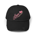 Distressed Love Cap — Pink Heart Script Baseball Hat