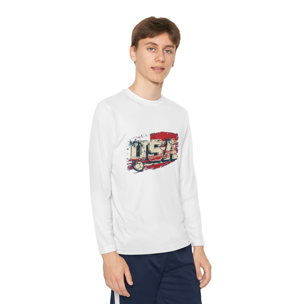 Youth Long Sleeve Tee - Vintage USA Flag Graphic