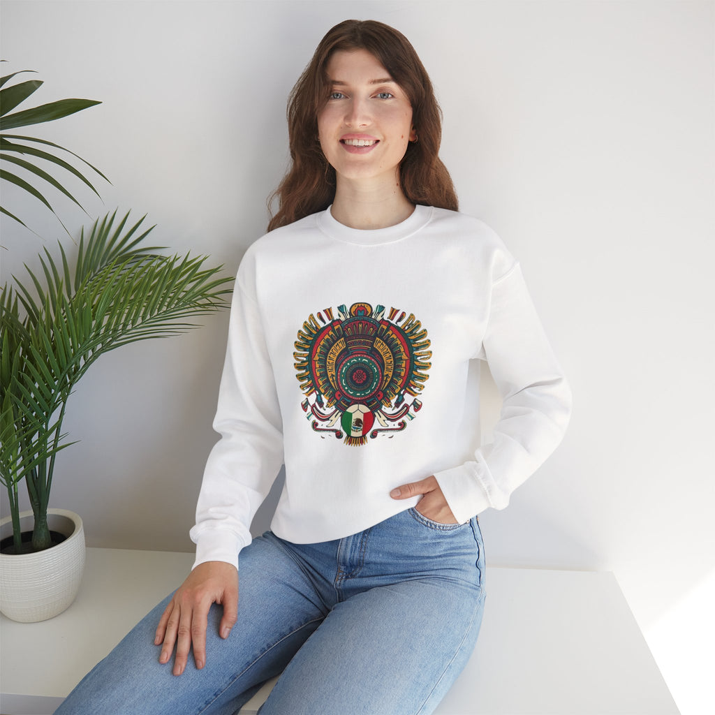 Aztec Skull Crewneck Sweatshirt – Colorful Tribal Headdress Design Mexico
