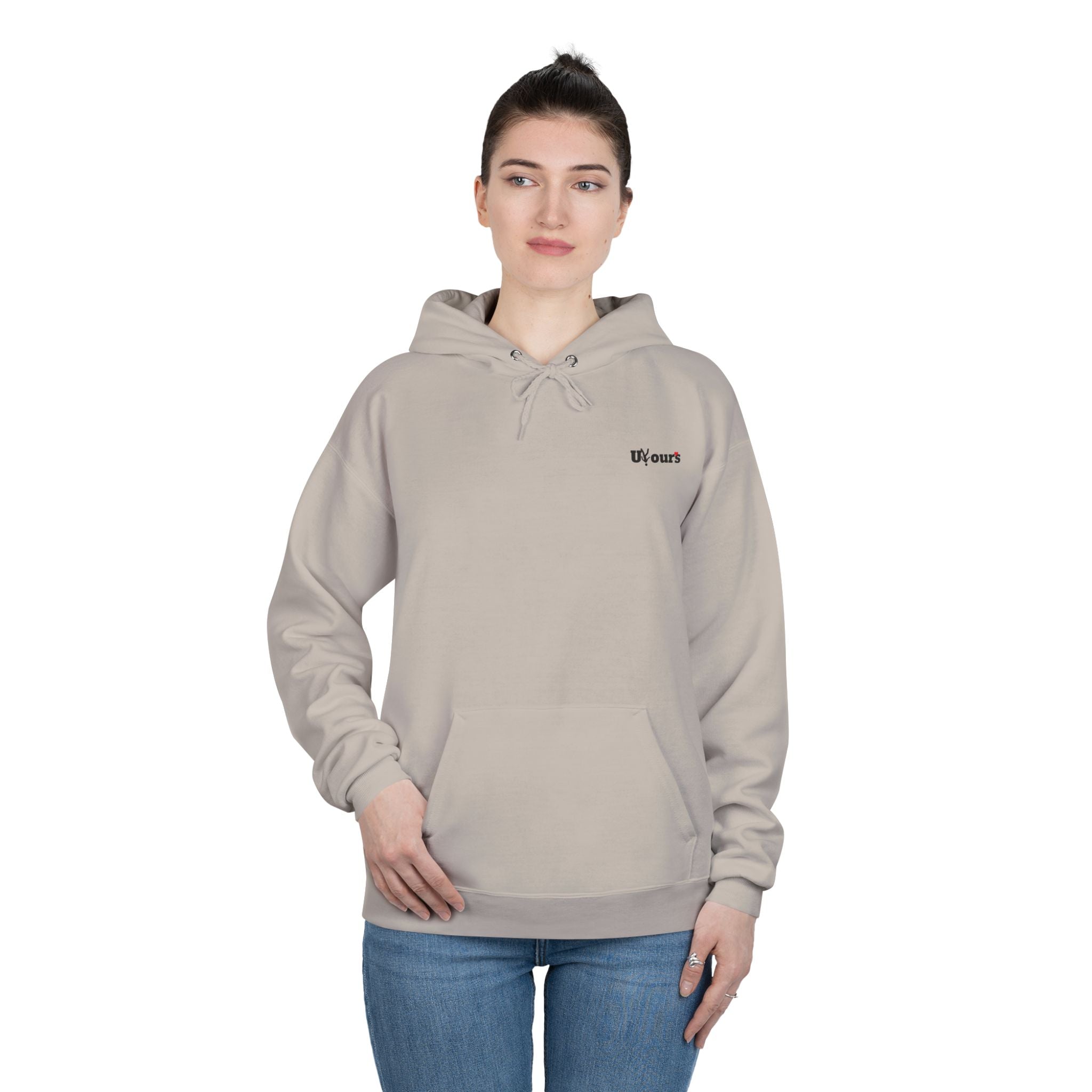 Minimal 'Yours' White Pullover Hoodie — Small Chest Script Logo