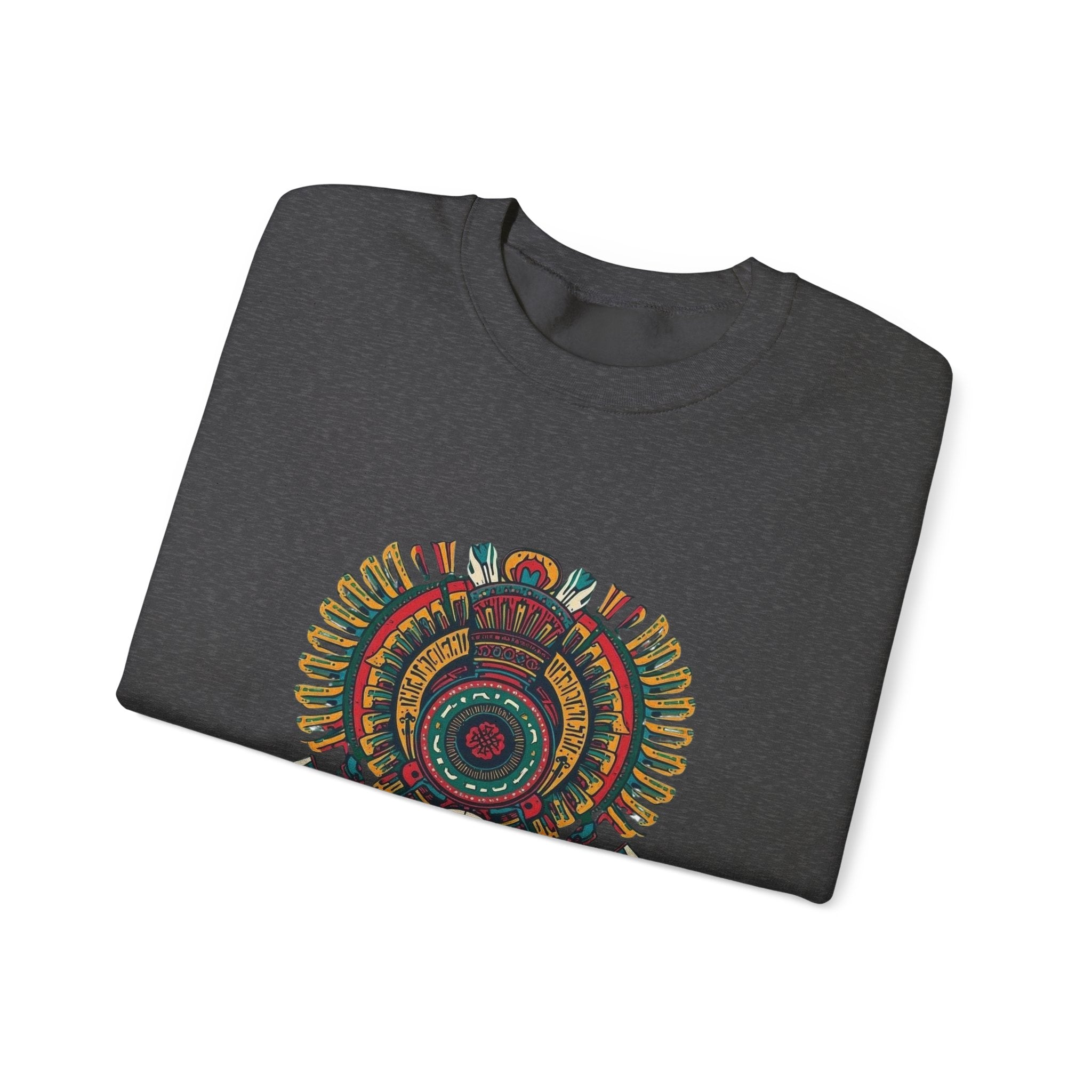 Aztec Skull Crewneck Sweatshirt – Colorful Tribal Headdress Design Mexico