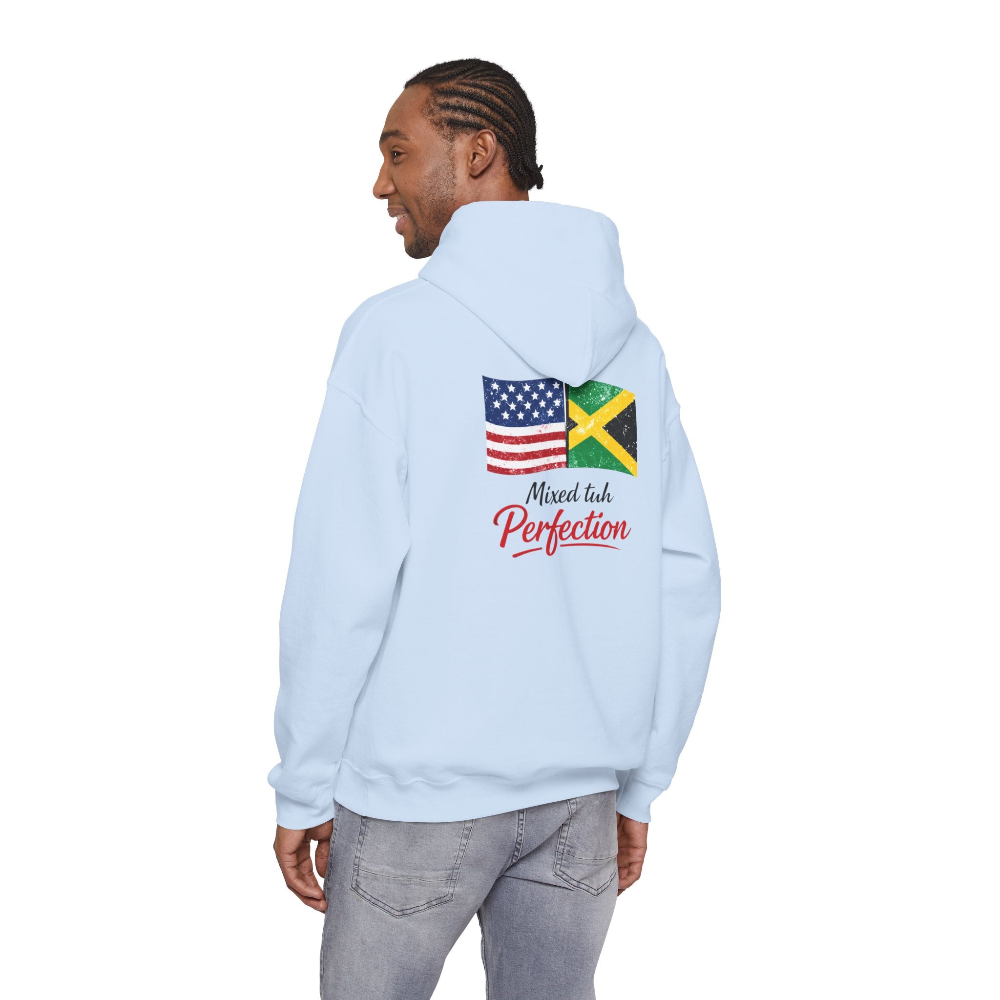 Jamaican American Flags Hoodie — "Mixed tuh Perfection" Pride Pullover