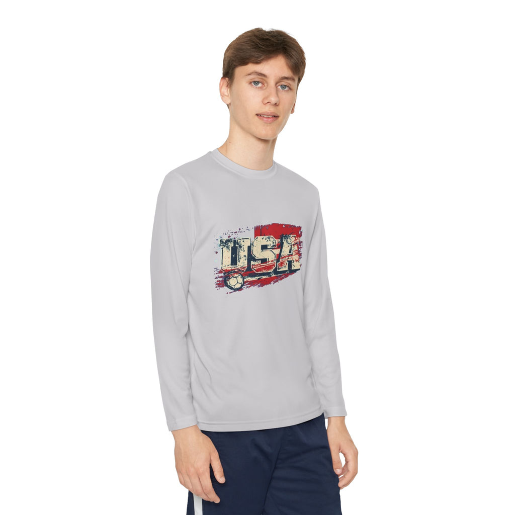 Youth Long Sleeve Tee - Vintage USA Flag Graphic